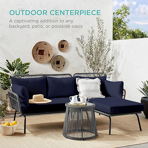 Miniatura 6 de Best Choice Products Muebles de patio seccionales tejidos de cuerda para exteriores juego de sofá de conversación en forma de L para patio trasero
