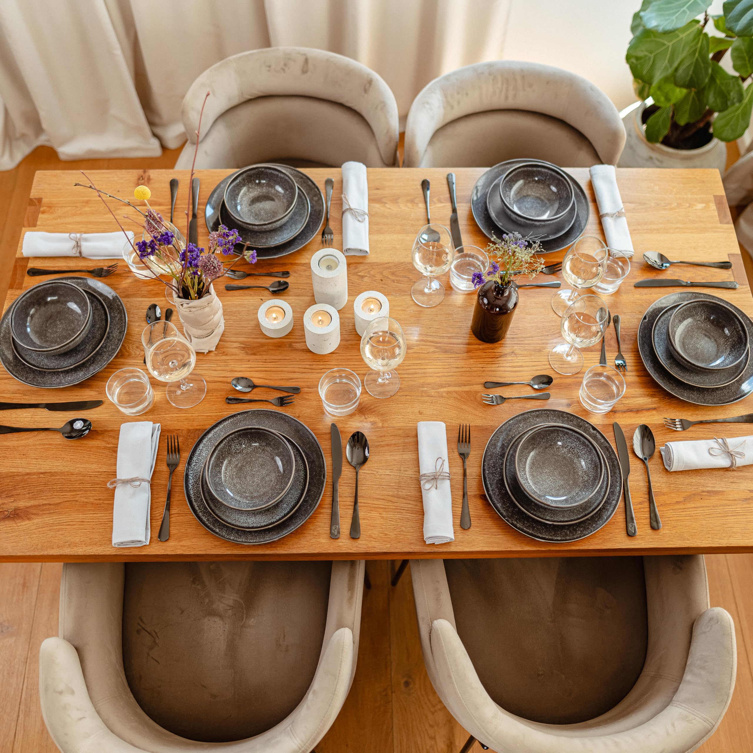 Glavory Eclipse *NEU* – Steingut Geschirr Set 6 Personen – 18-teilig – Service & Geschirrsets in Schwarz – Tafelservice mit Geschenkverpackung