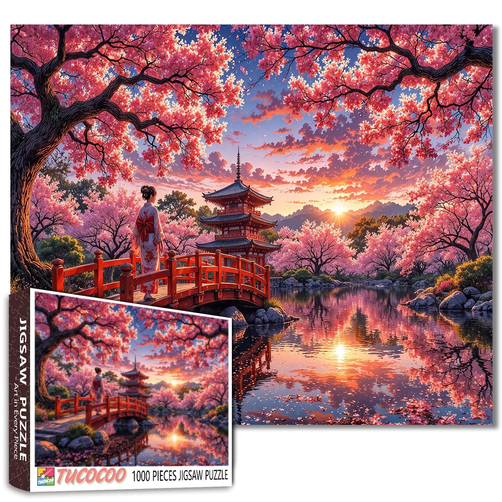 Japanese Garden Jigsaw Puzzles for Adults 1000 Pieces Cherry Blossom DIY Puzzles for Family Activity Games Kimono Art Jigsaw Puzzles Home Wall Decor Craft Gifts 19.7 x 27.6 Inch โ image 1