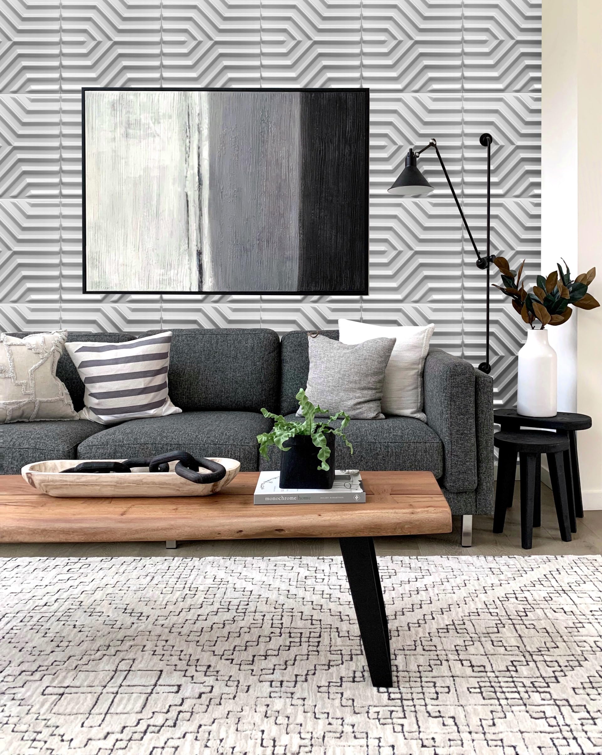 DECCART Pannelli Decorativi Per Pareti 3D - Pannelli Murali - Pannello Decorativo Parete - Polistirolo PSE - 50x50 cm Zigzag, Bianco,12m2