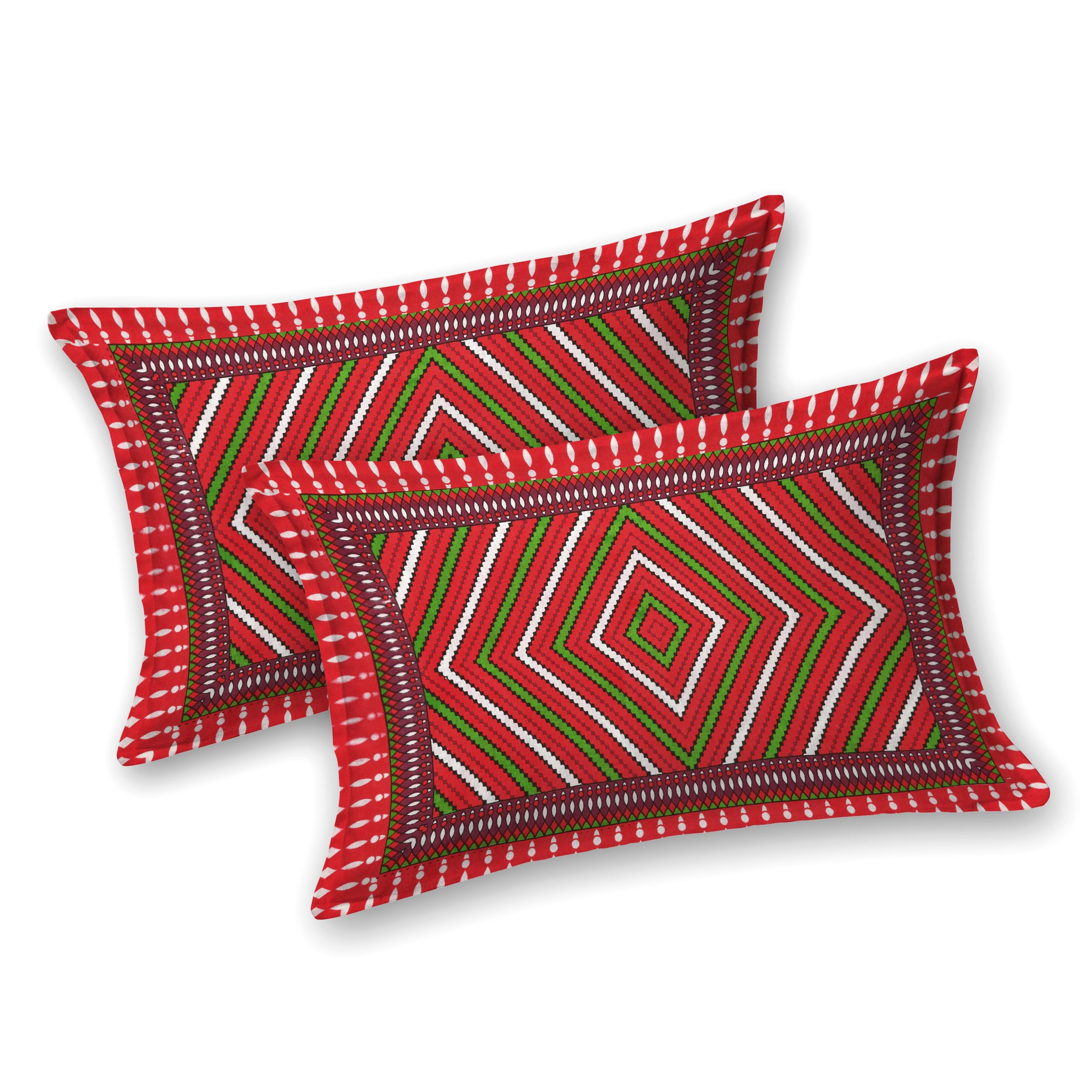 RajasthaniKart Pure Cotton 144TC Pillow Cover (Set of 2 Pillow Covers, Jaipuri Traditional Print) (Red Diamond)-image-4