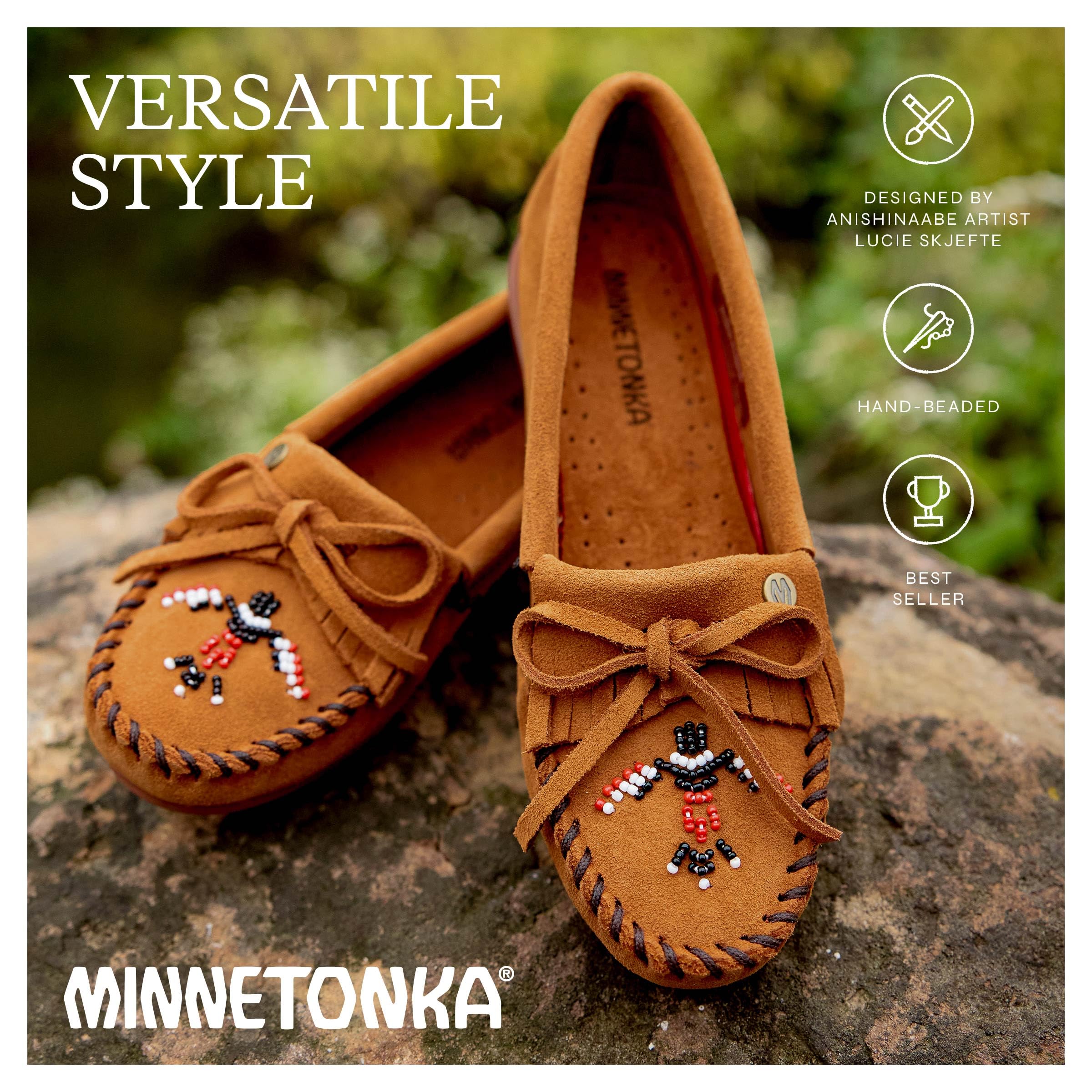 Minnetonka Thunderbird "Animikii" Hardsole - Mocassini da donna con una classica silhouette di mocassino in pelle, plantare imbottito e design a mocassino con perline