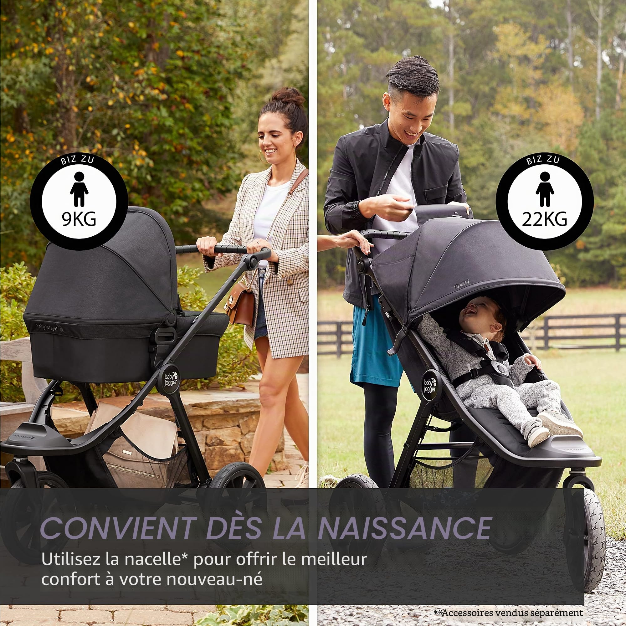Baby Jogger City Elite 2 Poussette combinée pour tous les terrains | Poussette pliable et portable | Opulent Black (noir)