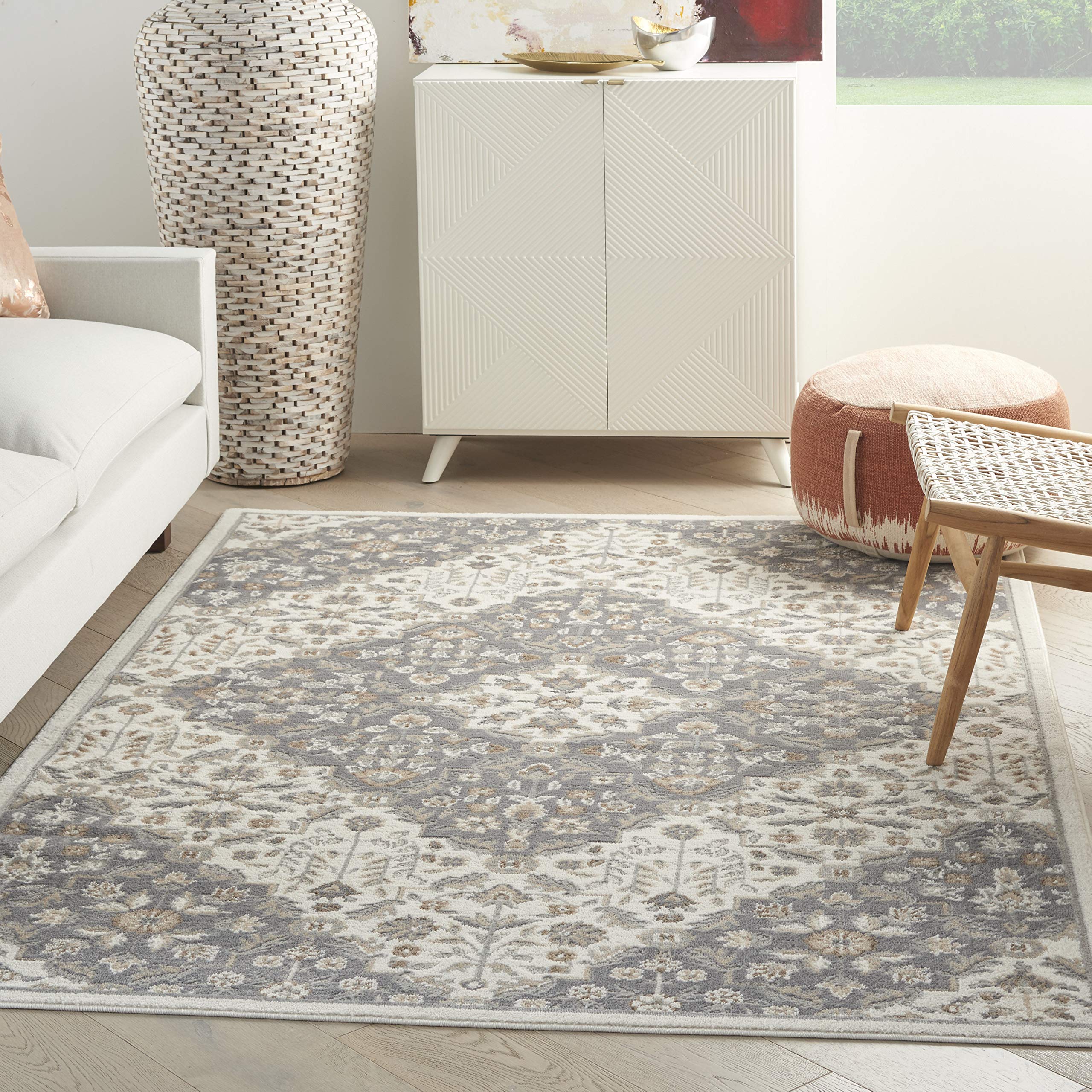 Nourison Home Elation Ivory Grey 2' x 3' Area Rug - Easy Clean, Non Shedding, Bed Room, Living Room, Dining Room, Kitchen (2' x 3')