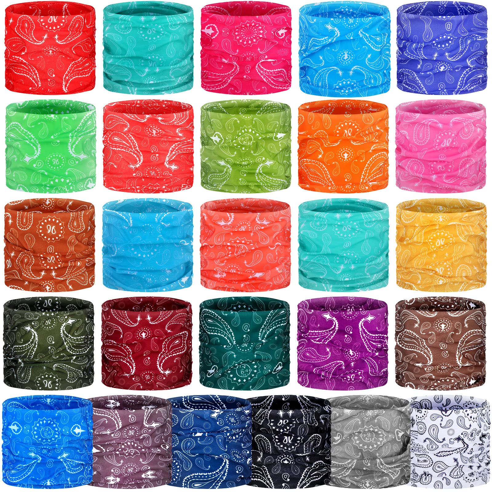 Jiuguva26 Pcs Neck Gaiter Men Face Mask Headband Boho Head Wrap Headwear Bulk Hiking Seamless Neck Scarf Skull Bandana Women