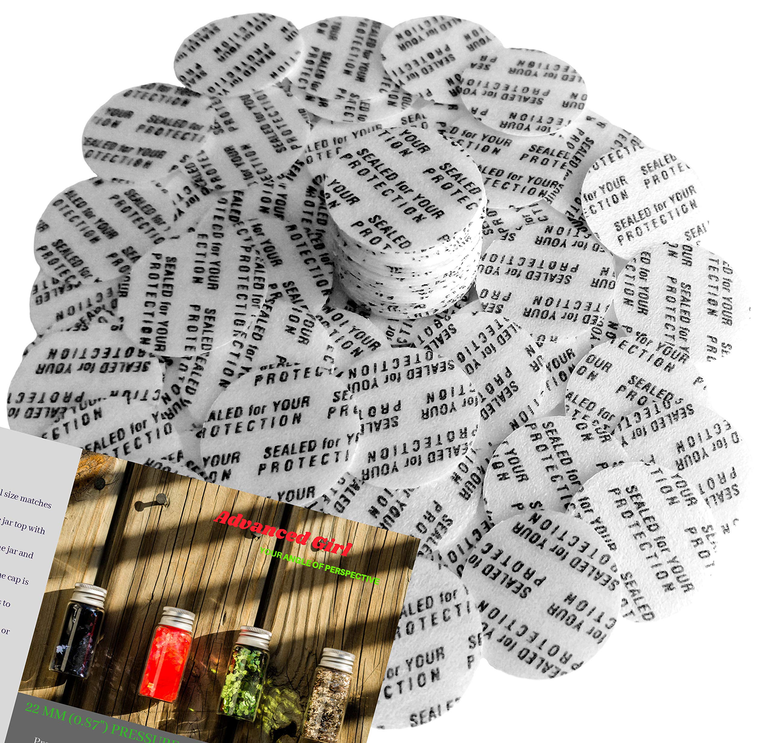 Advanced Girl Torque Activated Pressure Sensitive Seals Cap Liners - 22mm (0.87") -200 PCS -Made in USA- for Glass & Plastic Bottles & Containers - No Induction Sealer Needed-Black (200)