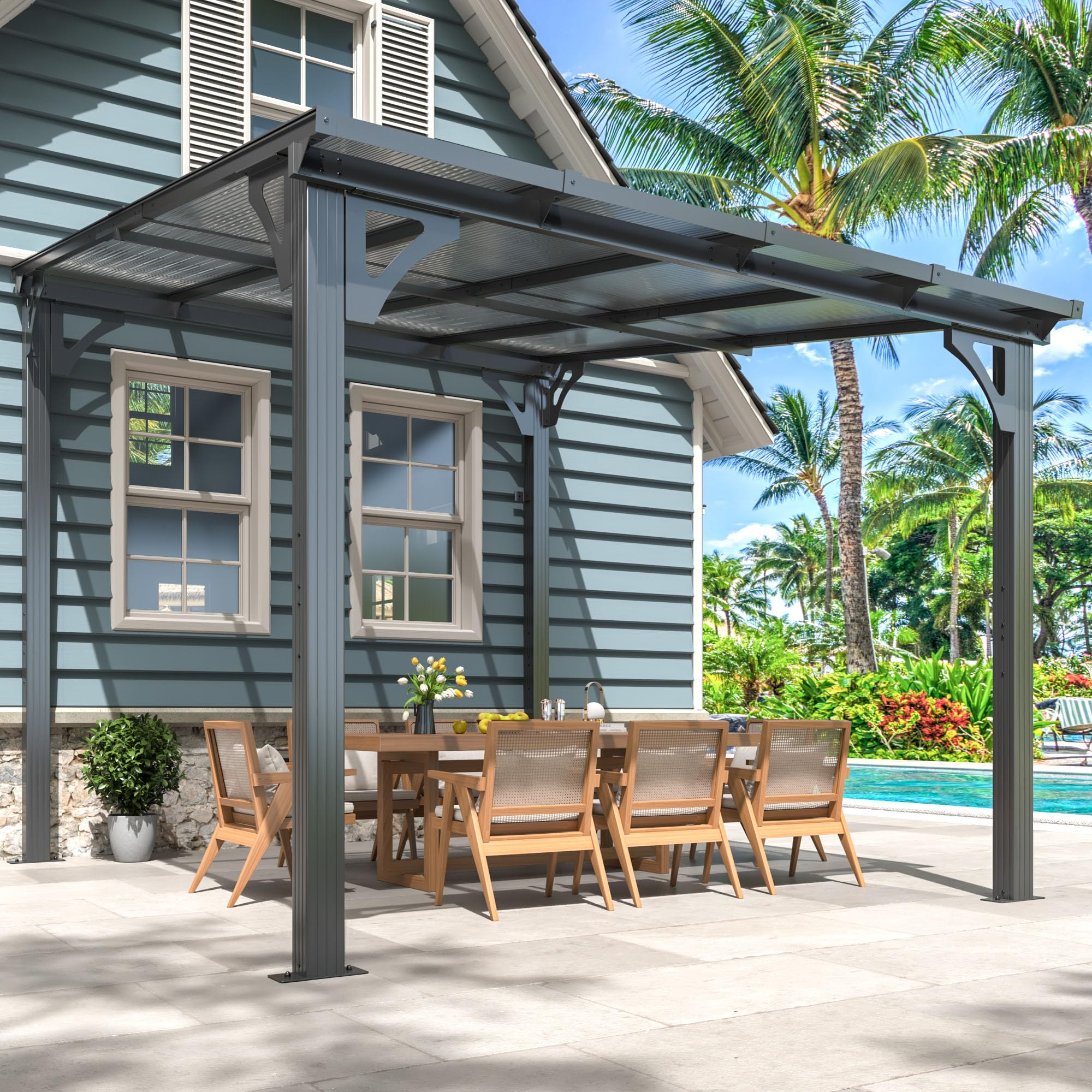 10x8 FT Hardtop Gazebo Pergola for Patio Shade & Rain