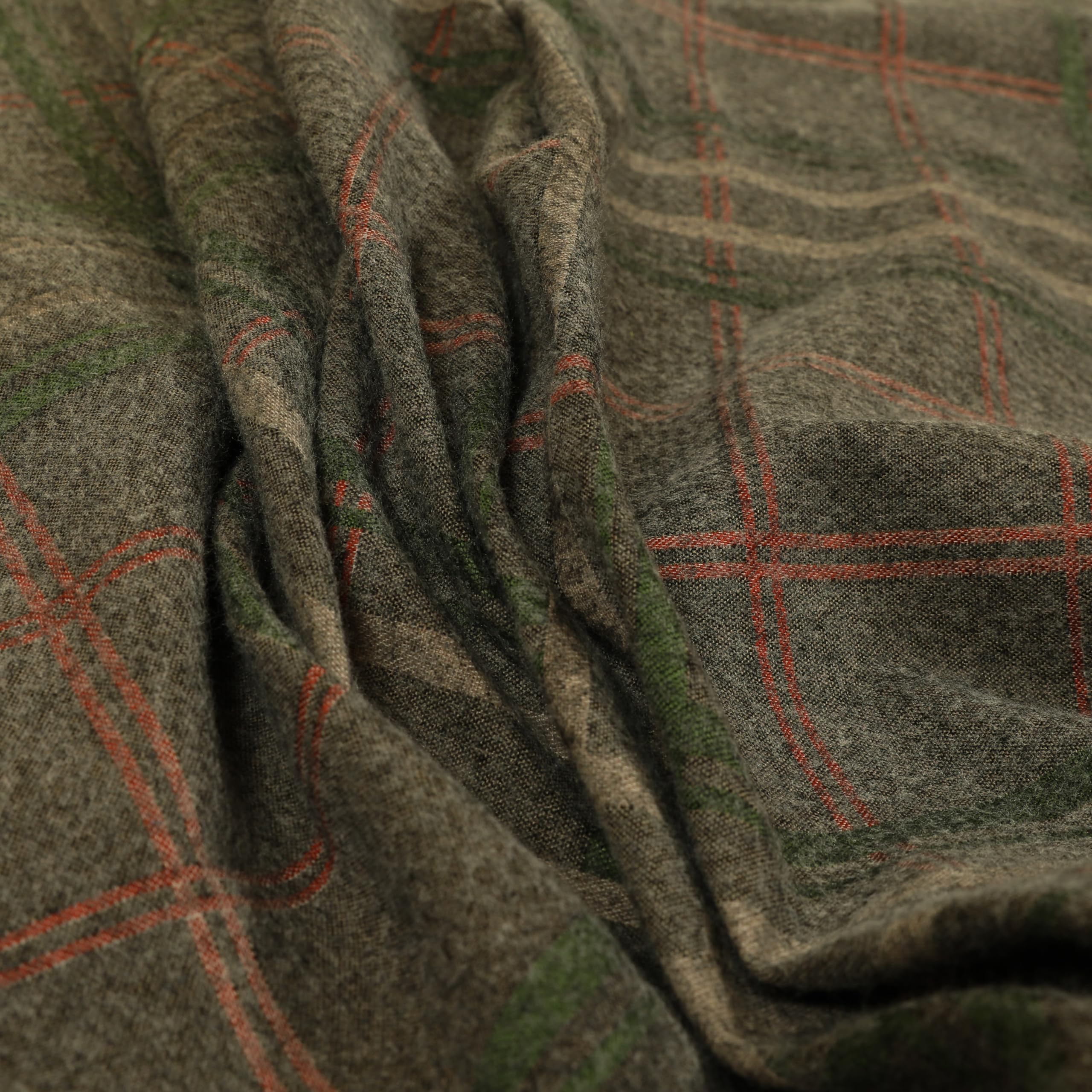 Redbrick Mill Fabrics Flame Retardant Soft Wool Efect Chenille Burgundy Green Tartan Pattern Curtain Upholstery Fabric (1 Metre)