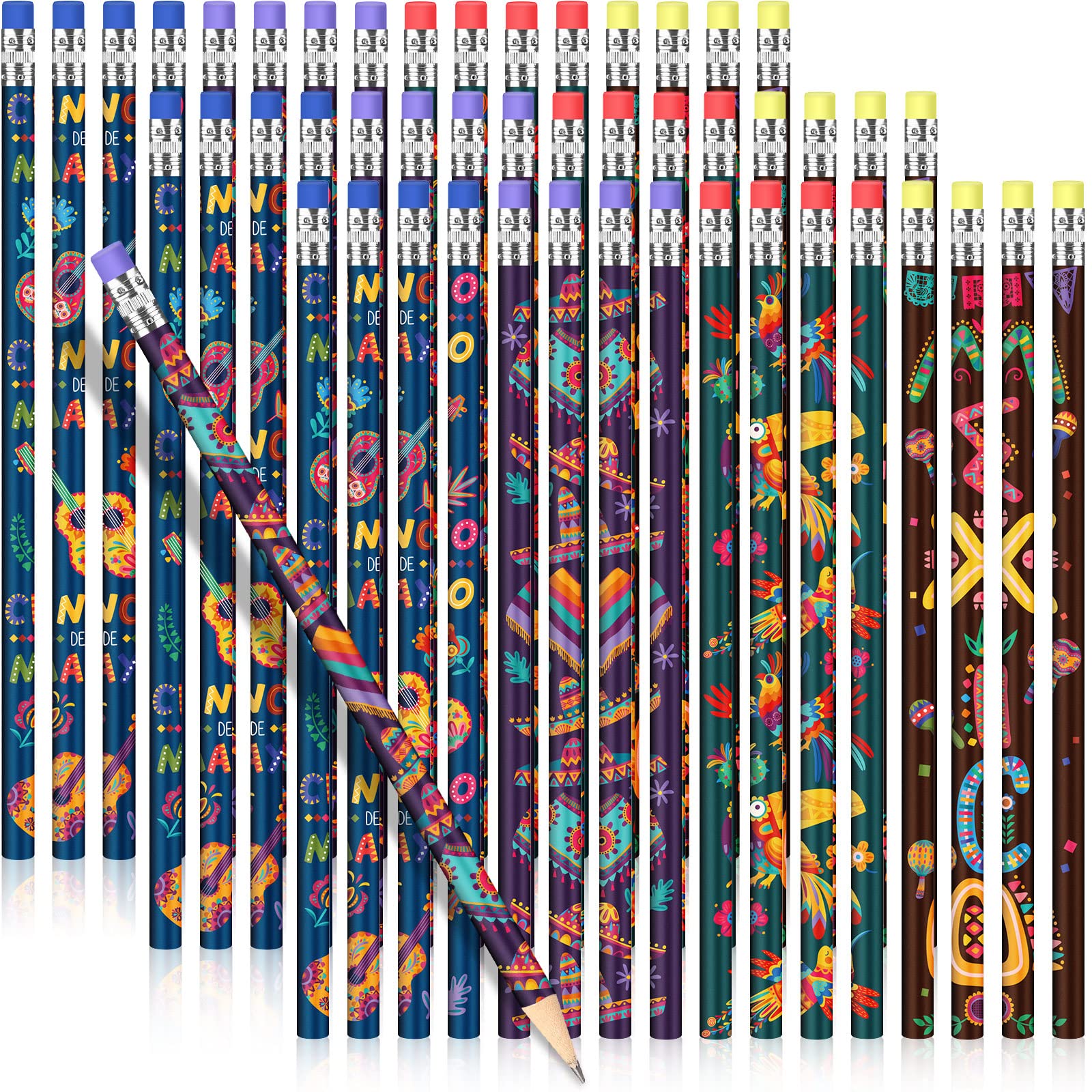 Fainne 72 Pieces Assorted Pencils with Eraser, Mexican Taco School Cool Mexico Wooden Pencils for Teachers Students Reward Prize Classroom Cinco De