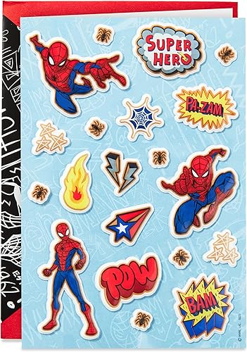 Hallmark Tarjeta de cumpleaños de Marvel con calcomanías (Spider-Man)