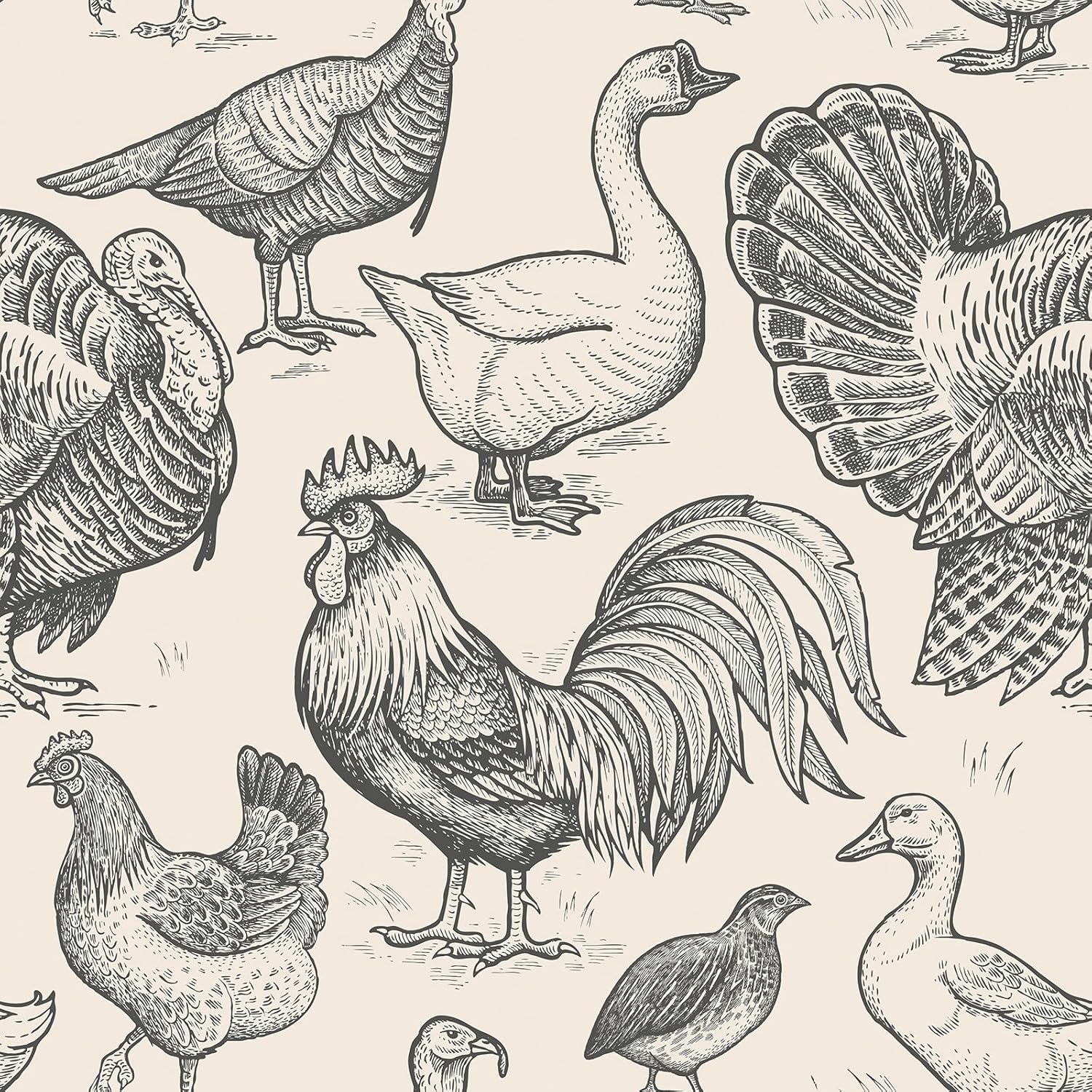 17.5x393" Farmhouse Peel and Stick Wallpaper Beige Self Adhesive Vinyl Wallpaper for Kitchen Walls Dining Room Pantry Removable Kitchen Contact Paper for Cabinets Shelves Earthy Black White