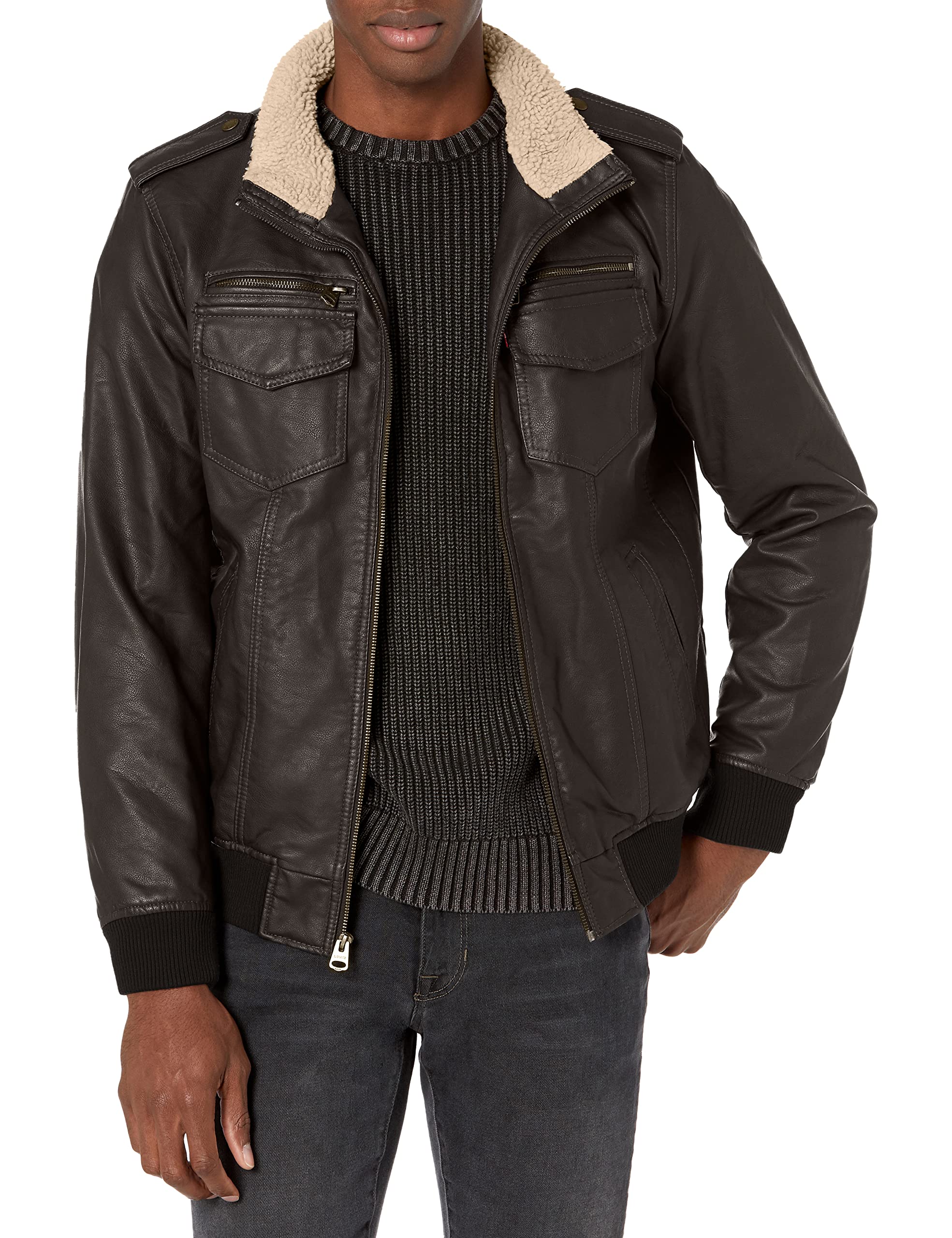 Levi's Men's Faux Leather Sherpa Aviator Bomber Jacket Big & Tall