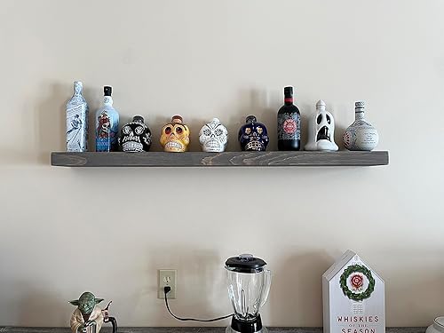 Vista 200 de joelsantiques - Estante rústico y contemporáneo con soportes, pino macizo, hecho a mano en Estados Unidos, 2 pulgadas de grosor x 8 pulgadas de Gris