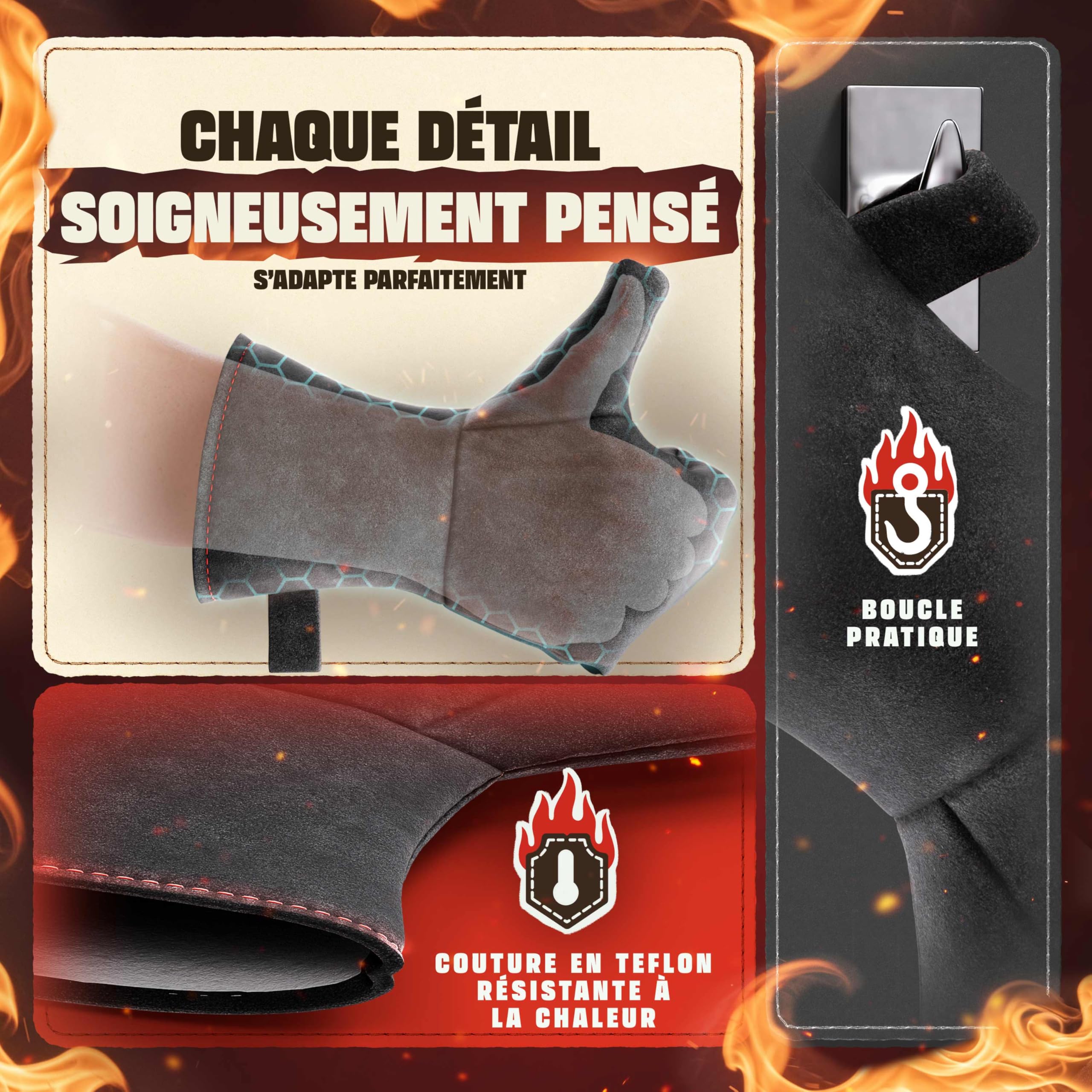 Gants Cuir Renforcé CXS PATON BLUE Taille 11 – Protection Chaleur BBQ, Cheminée, Soudure, Jardinage