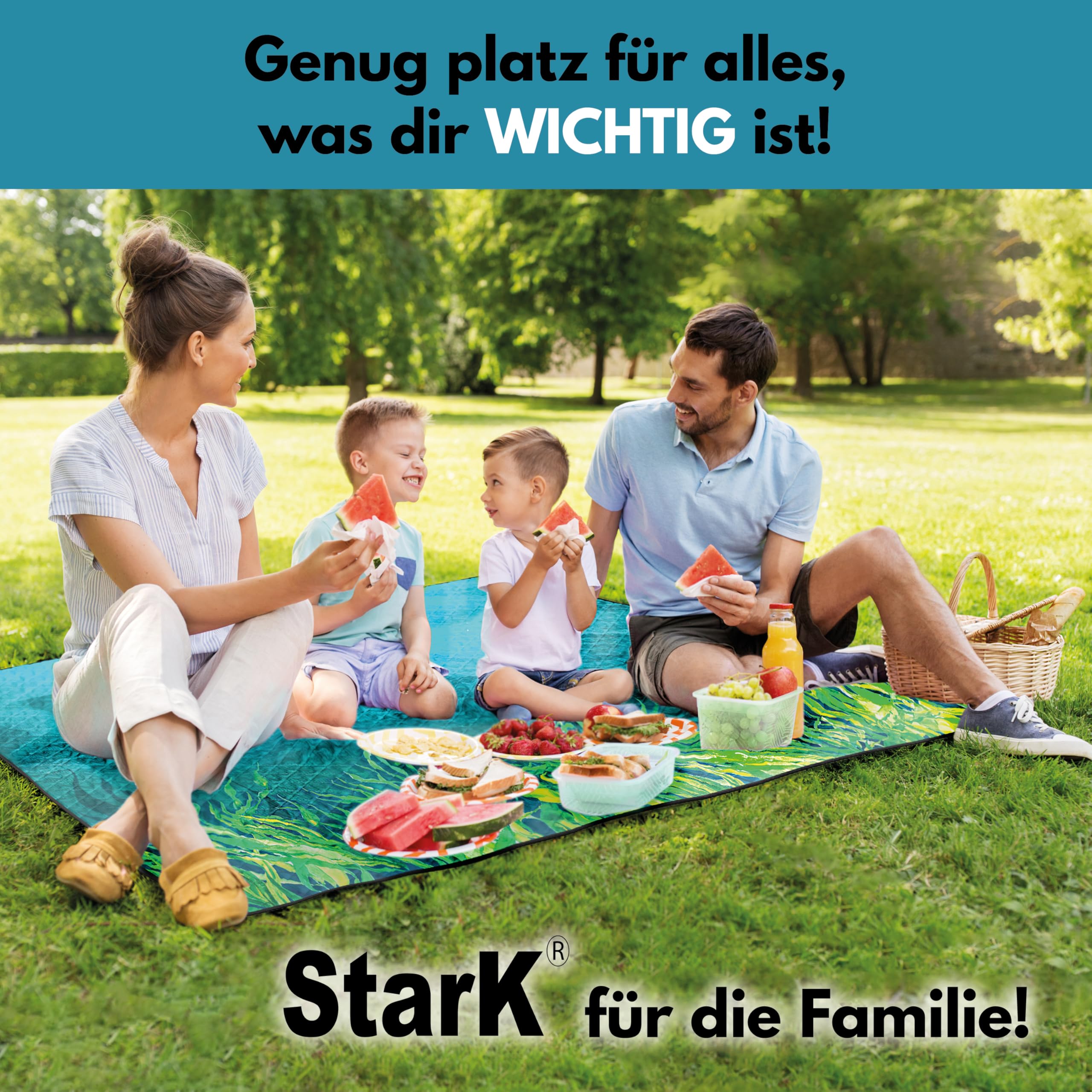 StarK Picknickdecke Ocean 200x200 Wasserdicht,3 -lagige Stranddecke Sandfrei ohne Nähte,Waschbare Strandmatte gepolstert (Ocean)
