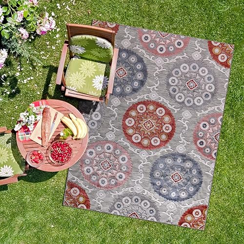 Miniatura 31 de CAMILSON Indoor Outdoor Rug 5x7 Bohemian Medallion Floral Area Rugs for Indoor and Outdoor Patios Easy-Cleaning Non-Shedding Living Room Garden and