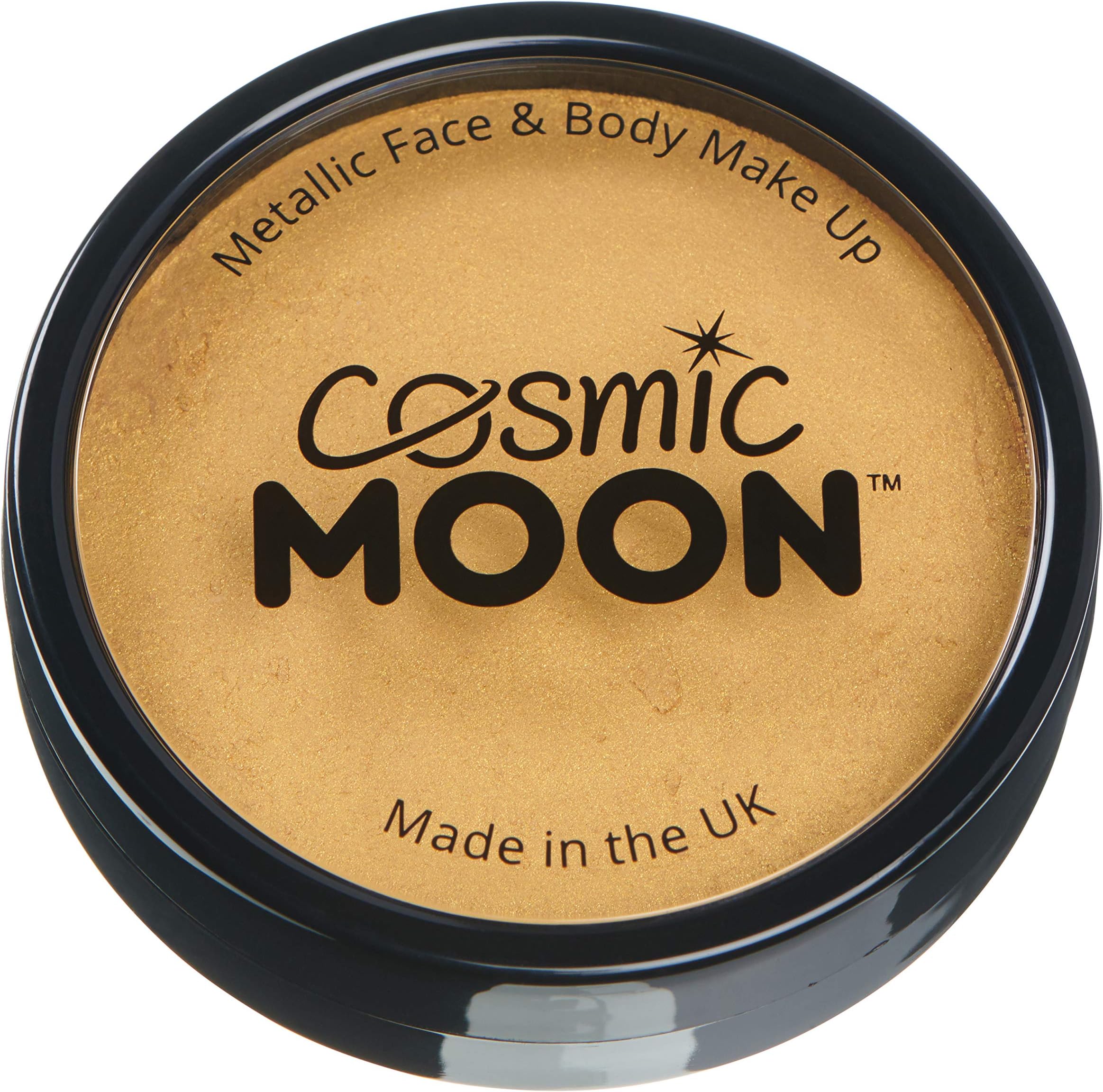 Metallic Pro Face & Body Paint Cake Pots by Cosmic Moon - Gold - Professional Water Based Face Paint Makeup for Adults, Kids - 36g