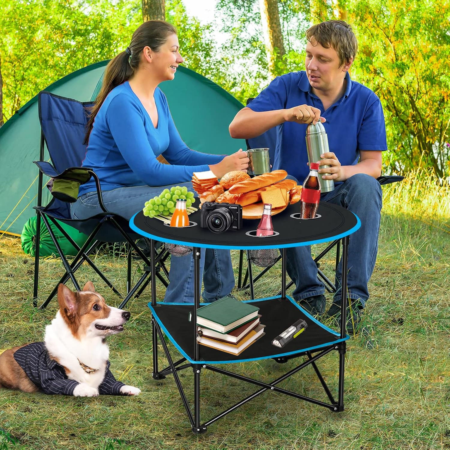 Folding Camping Table with Cup Holders & Carrying Bags