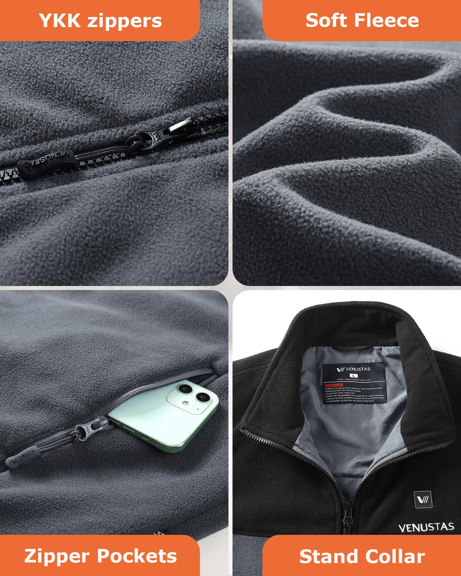 Venustas Mens Heated Jacket, Fleece