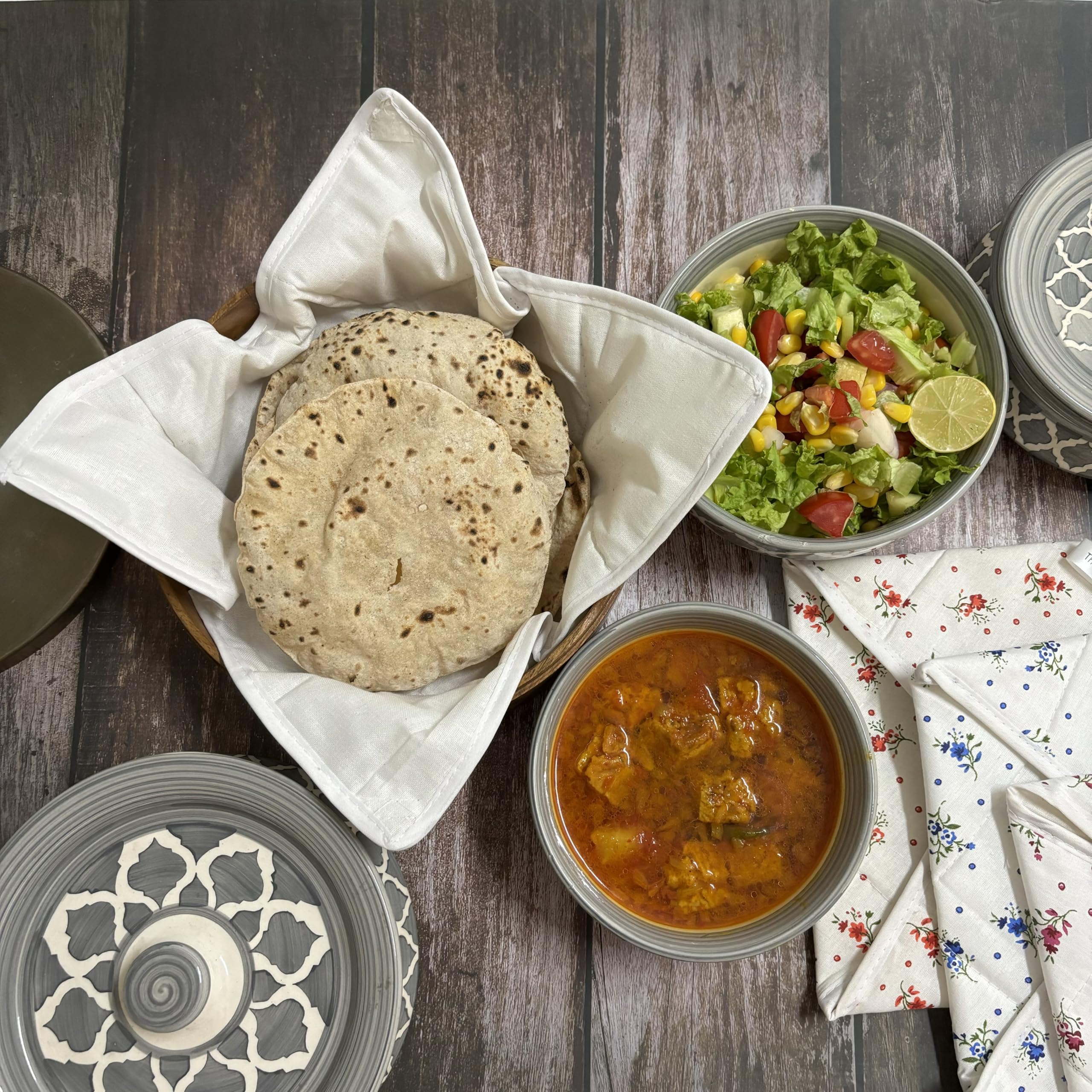 TheHandikrafts Cotton Roti Cloth Set of 5 for Casserole | Reusable Chapati Cover Wrap | Hygienic Food Storage Cloth for Roti, Paratha & Bread | Soft Washable Kitchen Cloth Napkins 2