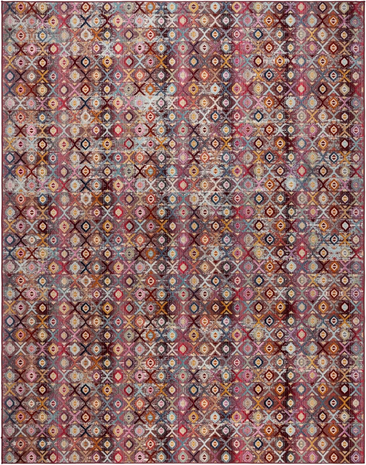 Gertmenian Indoor Outdoor Tapestry Area Rug - 8x10 Large, Stain Resistant, Ideal for Deck, Patio, Mudroom - Retro Diamond, Gray, 23041