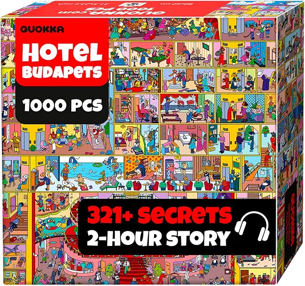 QUOKKA 1000 Piece Puzzle for Adults and Teens – Hotel Wildeluxe Adult Jigsaw Puzzles with Hidden Secrets & Audio Story – Detailed Visual Puzzle Game for Focus & Relaxation with Twist – FSC Certified