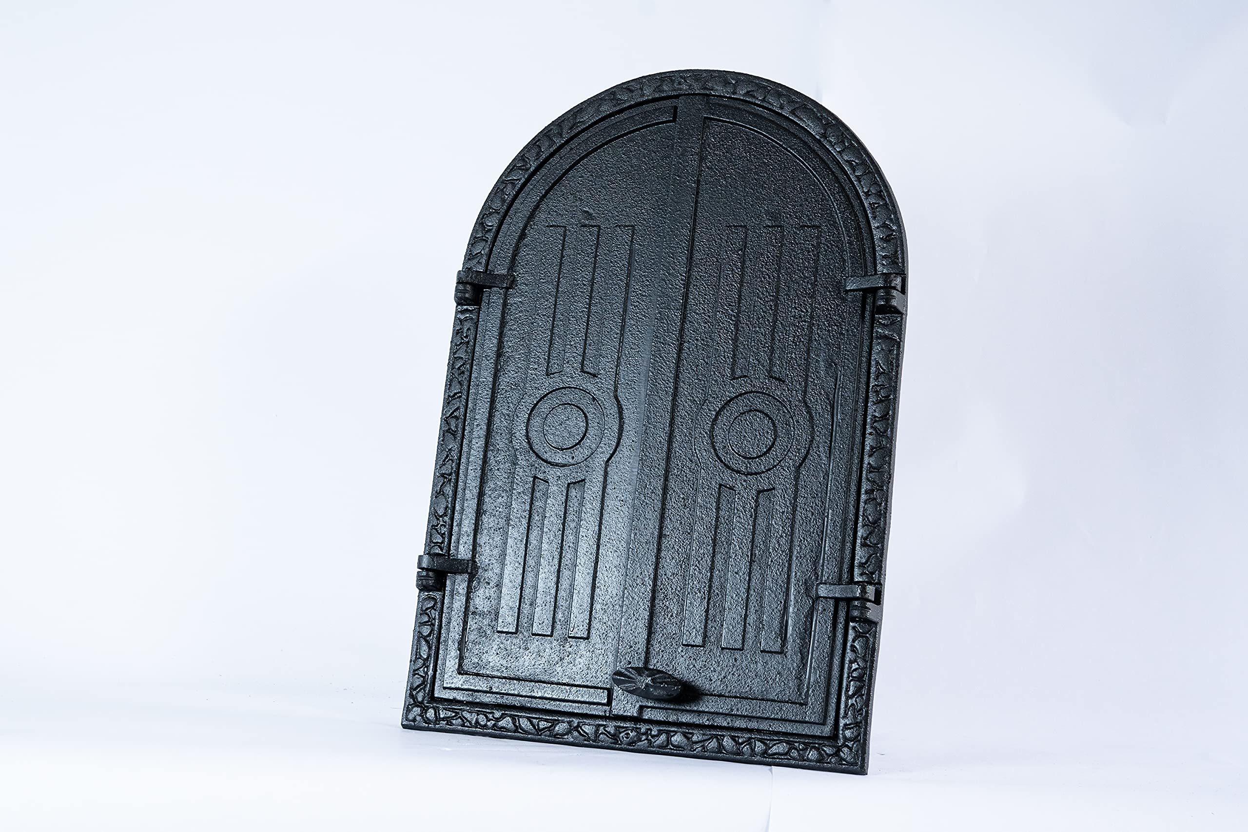 SEZAM doppelte Räucherofentür aus Gusseisen, mit Türriegel, halbrund, Tür für Smoker - Ofentür - Steinofentür, 39,5 x 3,5 x 58,5 cm, schwarz bemalt