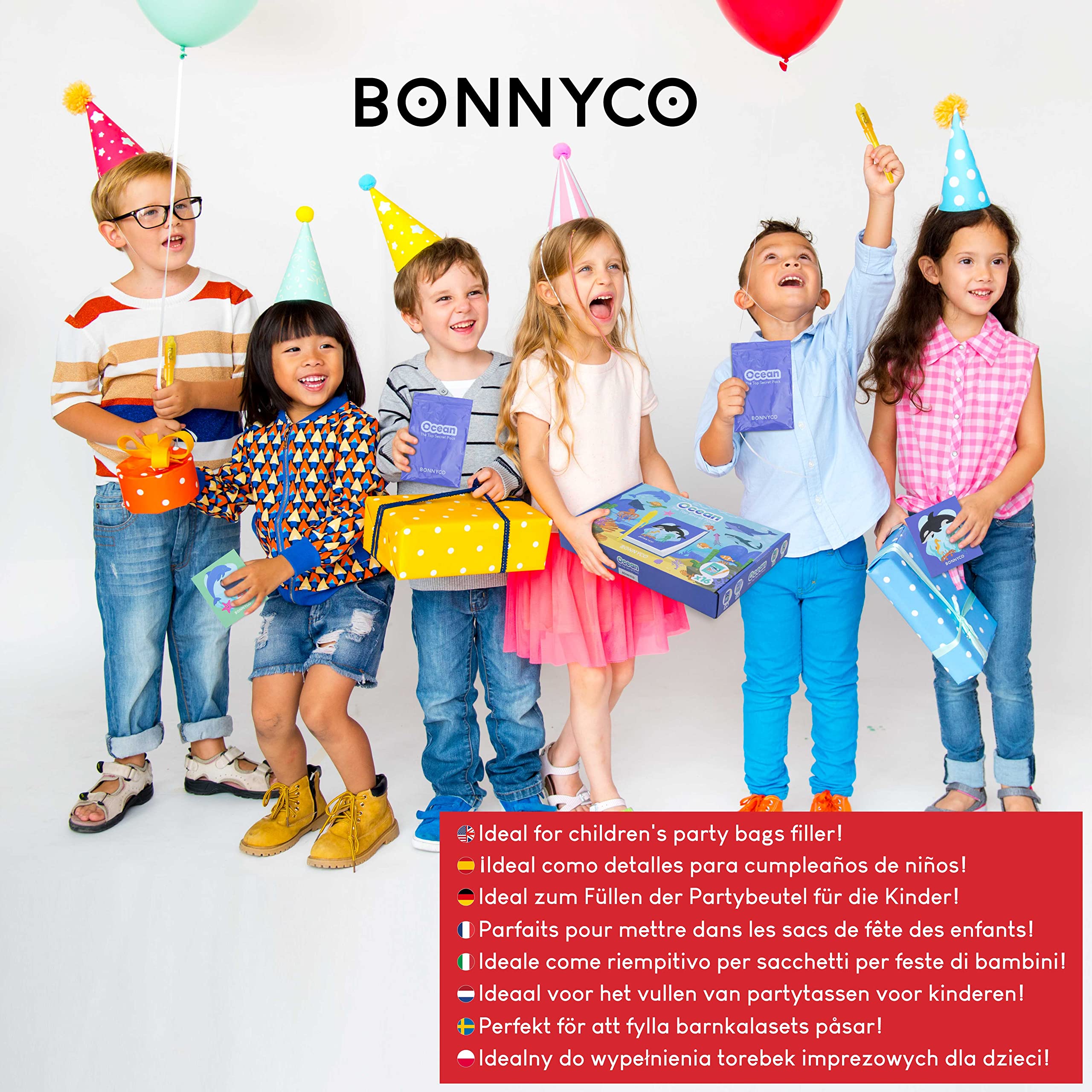 BONNYCO Niewidzialny Atrament i Notatnik, Pakiet 8 Oceanów. Ocean Party Torby Wypełniacze, Pinata. Dekoracje Urodzinowe, Wypełniacze do Pończoch. Nagrody Szkolne, Prezenty dla Dzieci