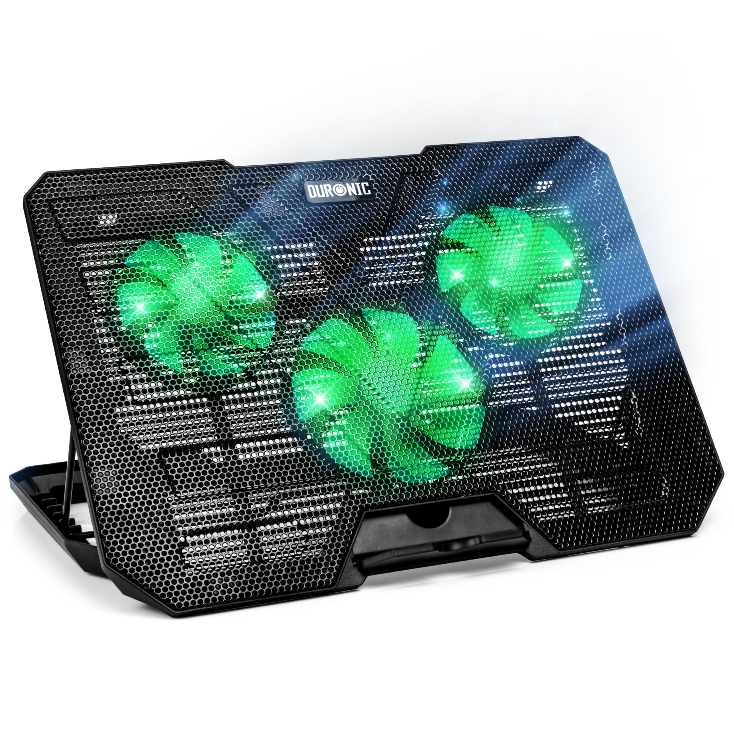 Duronic LC3 Soporte para Ordenador portátil Desde 14" a 17.3" con Ventilador Ajustable de 1400 RPM, 6 Niveles de Altura, Luces LED, Diseño Ligero y Elegante Trabajo, Estudio y Gaming