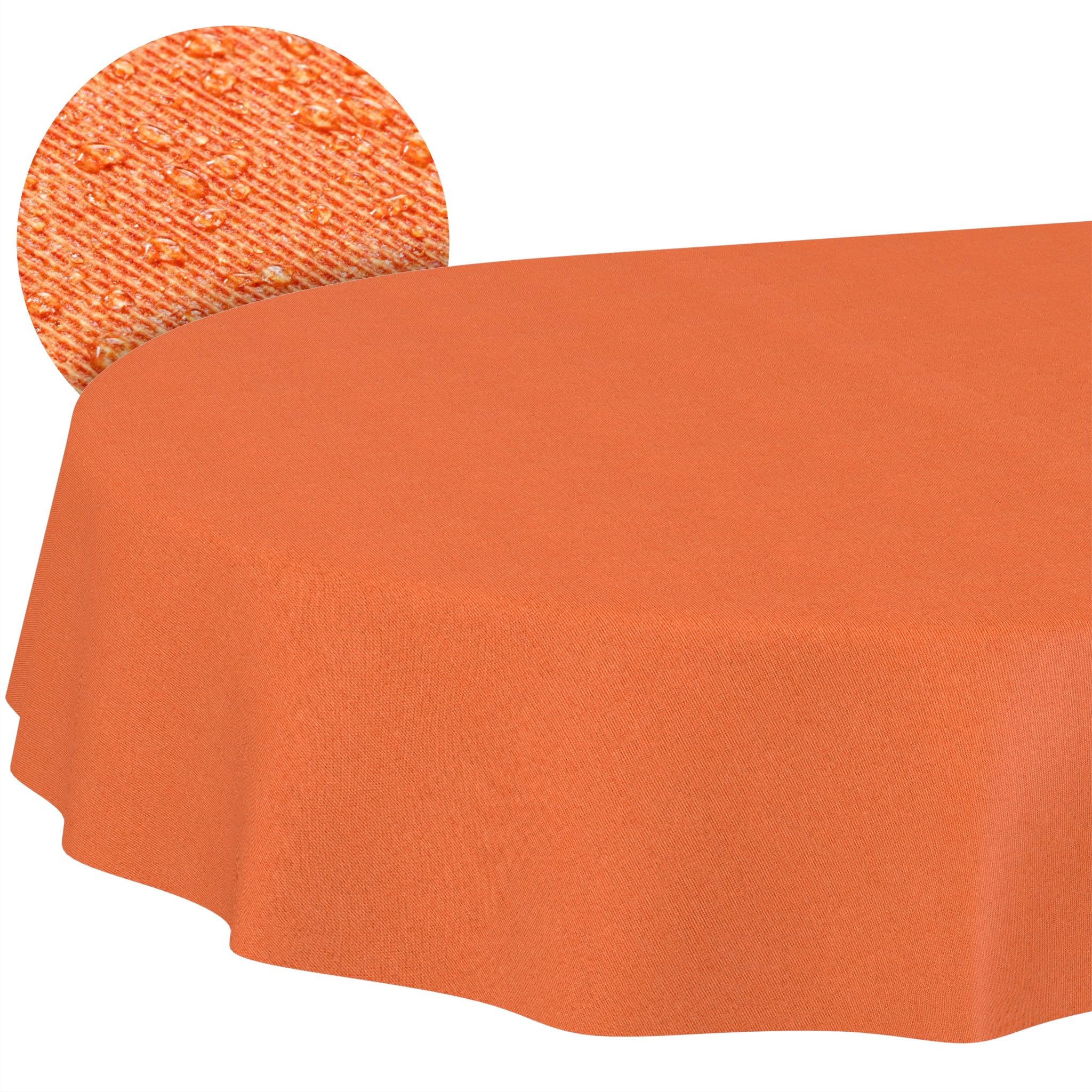 ANRO Washable Tablecloth Orange Linen Look Oval 280 x 140 cm - Garden Tablecloth Indoor Outdoor Water-Repellent Dirt-Repellent Easy Care Cut Edge