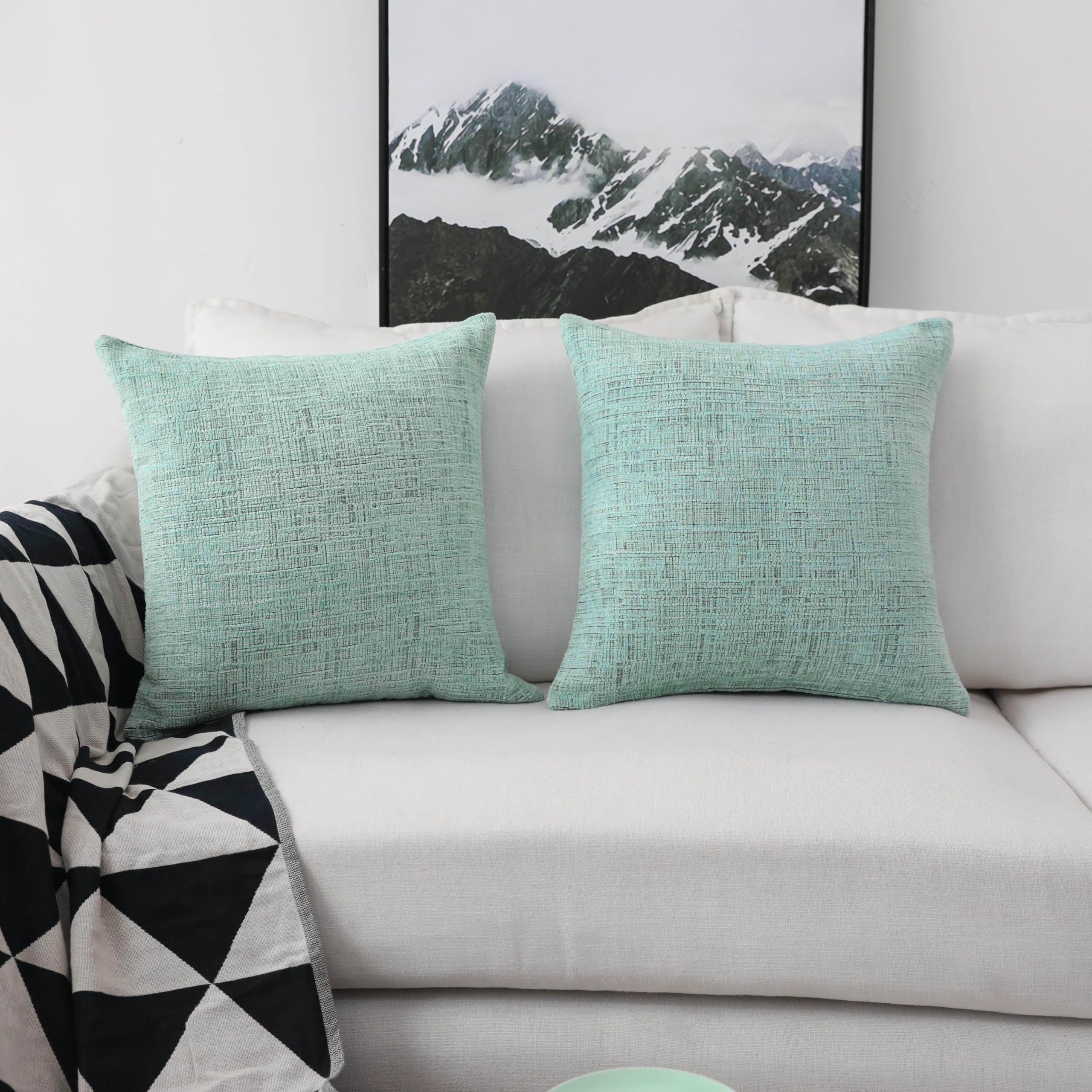 Home Brilliant Cushion Covers 45 x 45 Cushions for Sofa, Textured Chenille Pillow Covers 18x18, Cushion Cover for Bed Couch, Set of 2, (45 x 45cm, Green Teal)