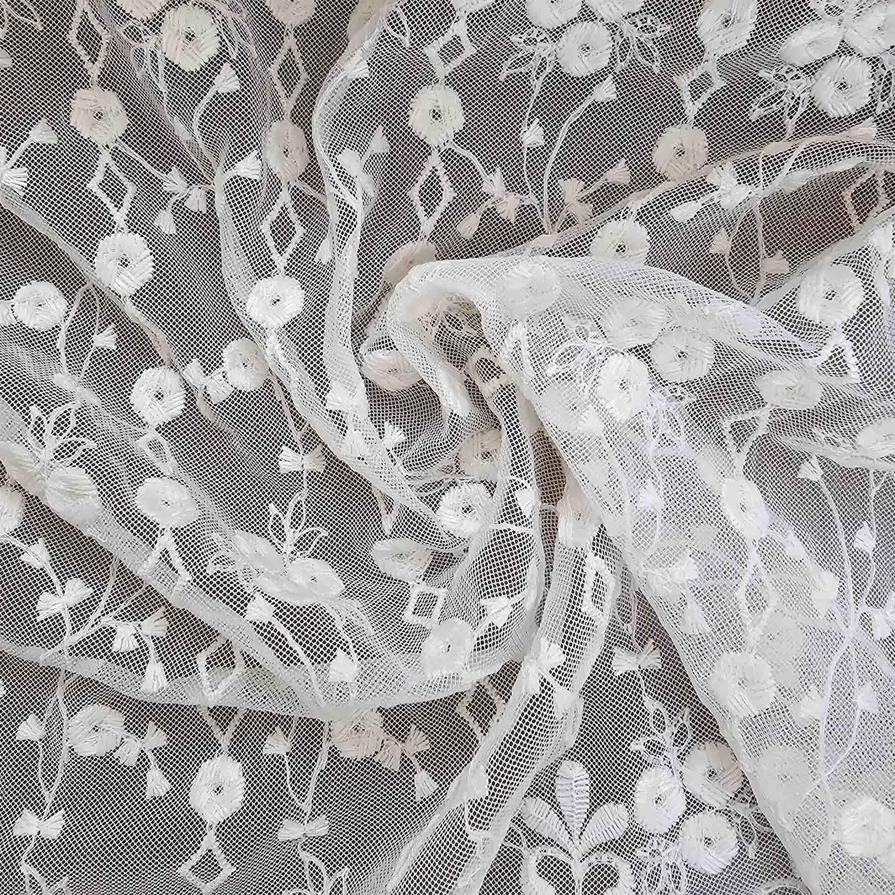 – Cotton Embroidery Fashionable Net Fabric 150cm Wide for Wedding Bridal Designer Fabric (Beige, 1 Yard)
