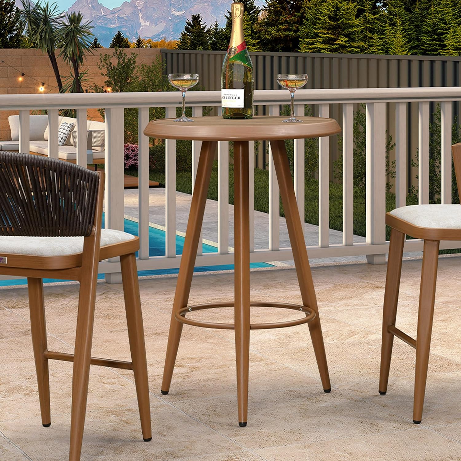 PURPLE LEAF Outdoor Round Bar Table Patio Aluminium Modern Bistro Table for Kitchen Island Patio Garden Deep Teak