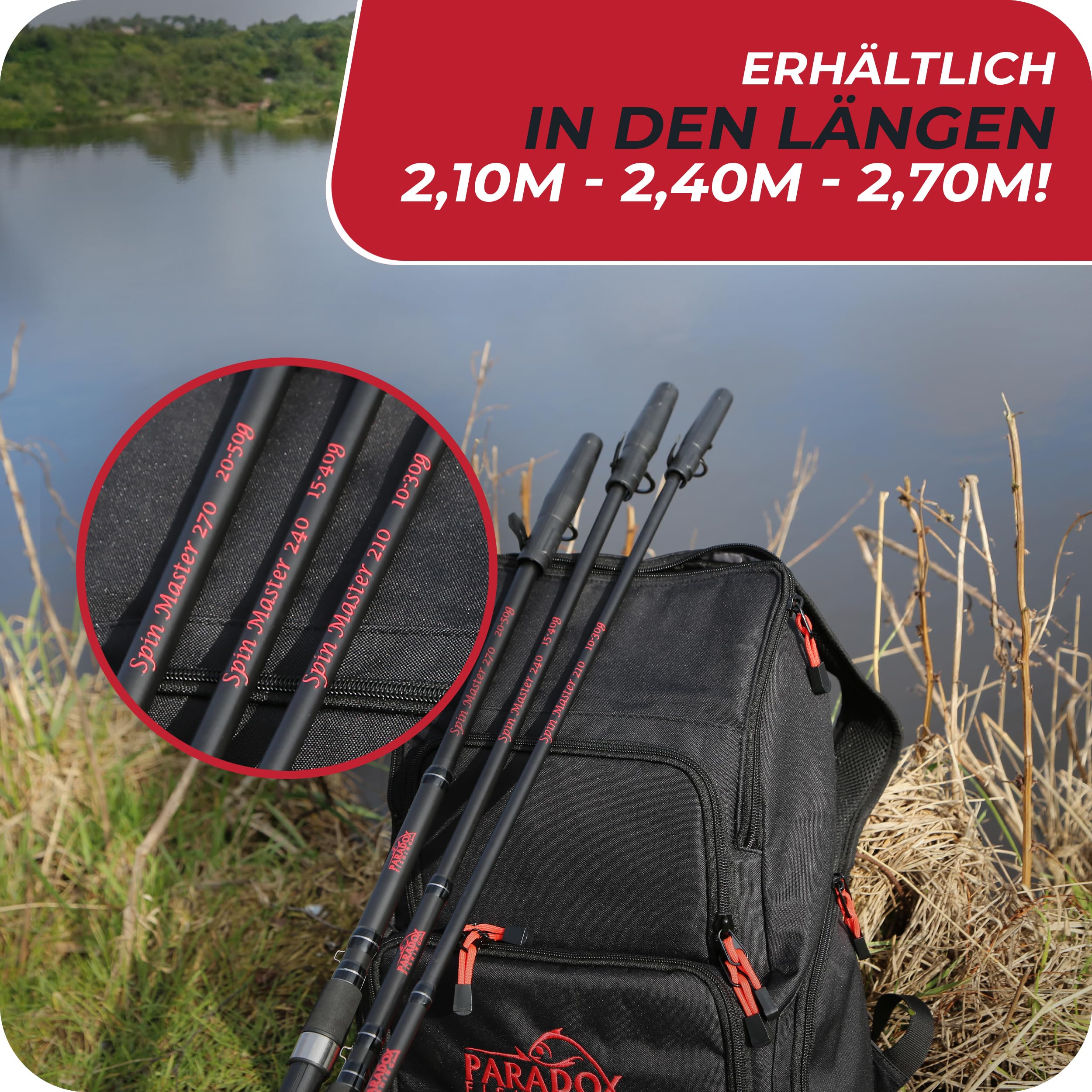 Paradox Fishing Teleskopowa wędka spinningowa 2,1 m/2,4 m/2,7 m – do okonia, szczupaka, sandacza, wędka wędkarska, wędka wędkarska Baitcast, mały wymiar transportowy, idealny do podróży