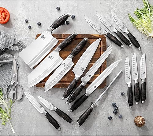 Miniatura 5 de WILDMOK Juego de cuchillos de cocina, juego de cuchillos de 17 piezas con bloque de madera, juego de cuchillos de cocina de acero alemán con picador