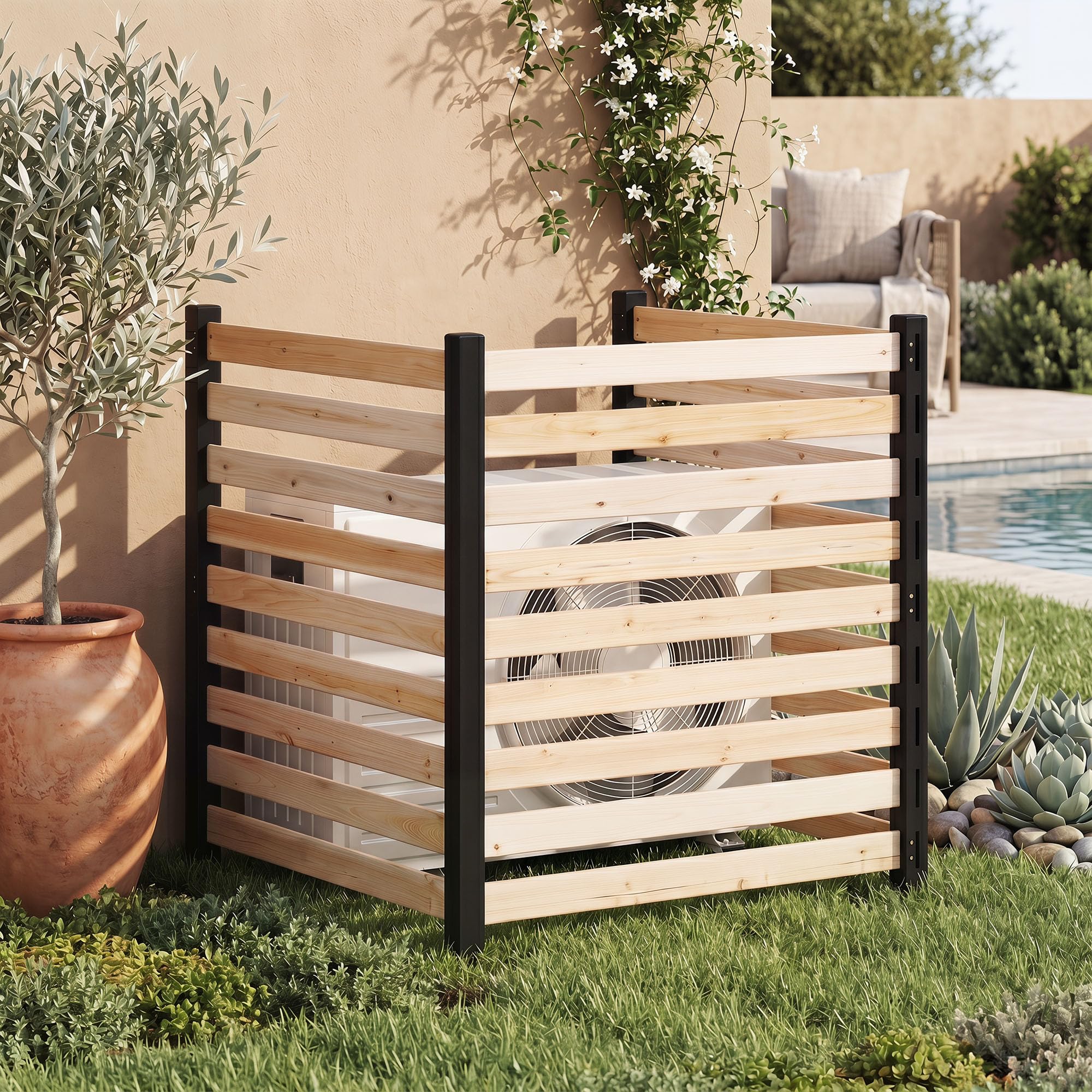 GYMAX 3 Pièces Panneau Brise Vue Exterieur en Bois, 98 x 107 cm