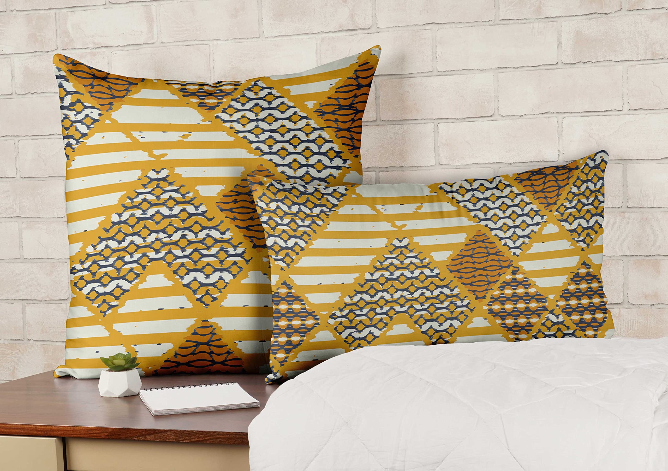 Vargottam Mustard Yellow Printed Cushion Cover - 12x12 Inch Decorative Square Pillow Case - View #9