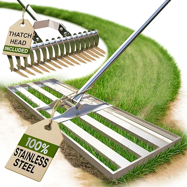 Oris Garden® 2in1 Lawn Leveling Rake 30 inch + Dethatcher, Thatch Rakes - Leveler Grass Tool for Sand, Soil, Yard, Dead lawns, dethatching, Dirt, Ground, Manual, Heavy Duty Levelling lute