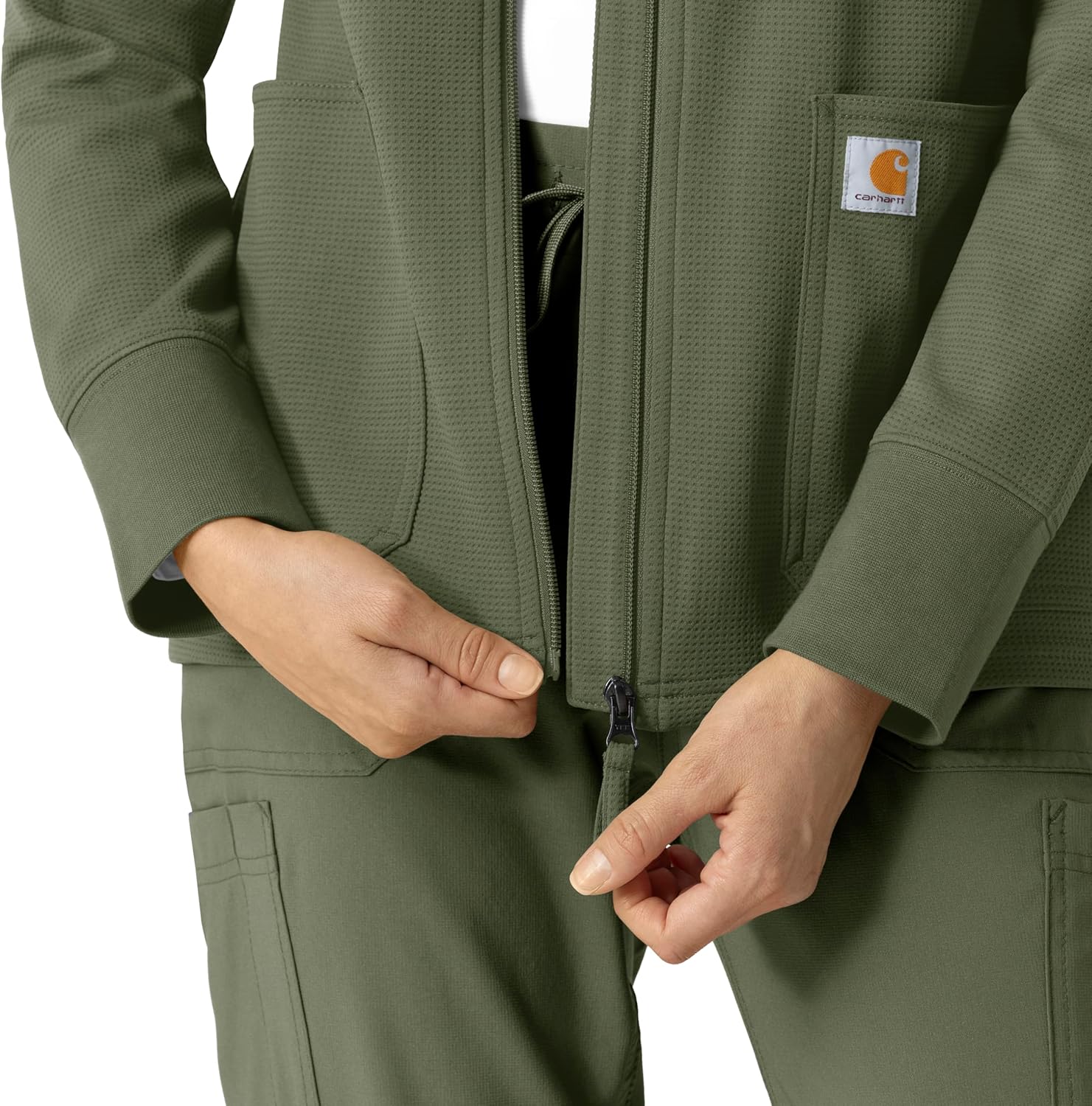 Carhartt Layers Women's Full Zip Waffle Hoodie, Olive, XL