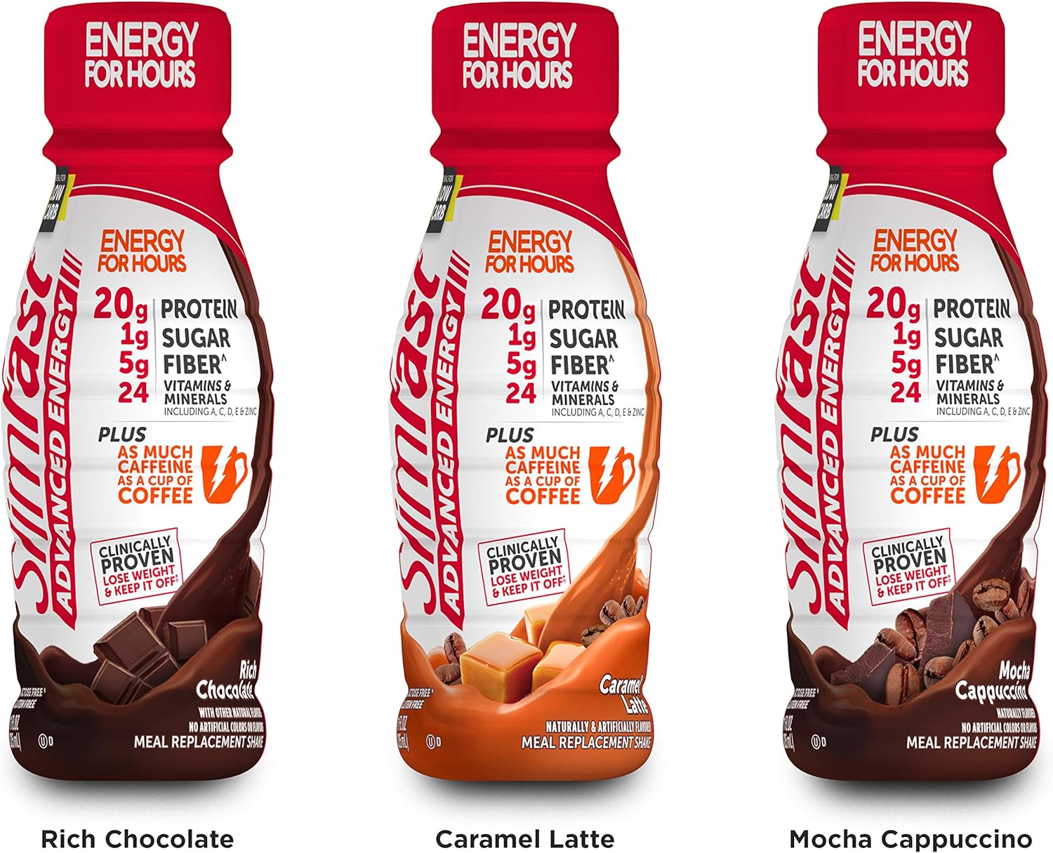 SlimFast Advanced Energy Mocha Cappuccino Shake – Ready To Drink Meal Replacement – 20g of Protein – 11 fl oz Bottle – 12 Count - Pantry Friendly : Grocery & Gourmet Food