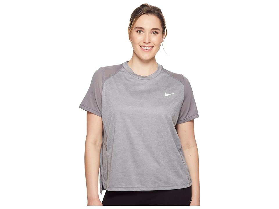 

Nike Dry Miler Short-Sleeve Running Top (Sizes 1X-3X) (Gunsmoke/Heather) Women's Short Sleeve Pullover