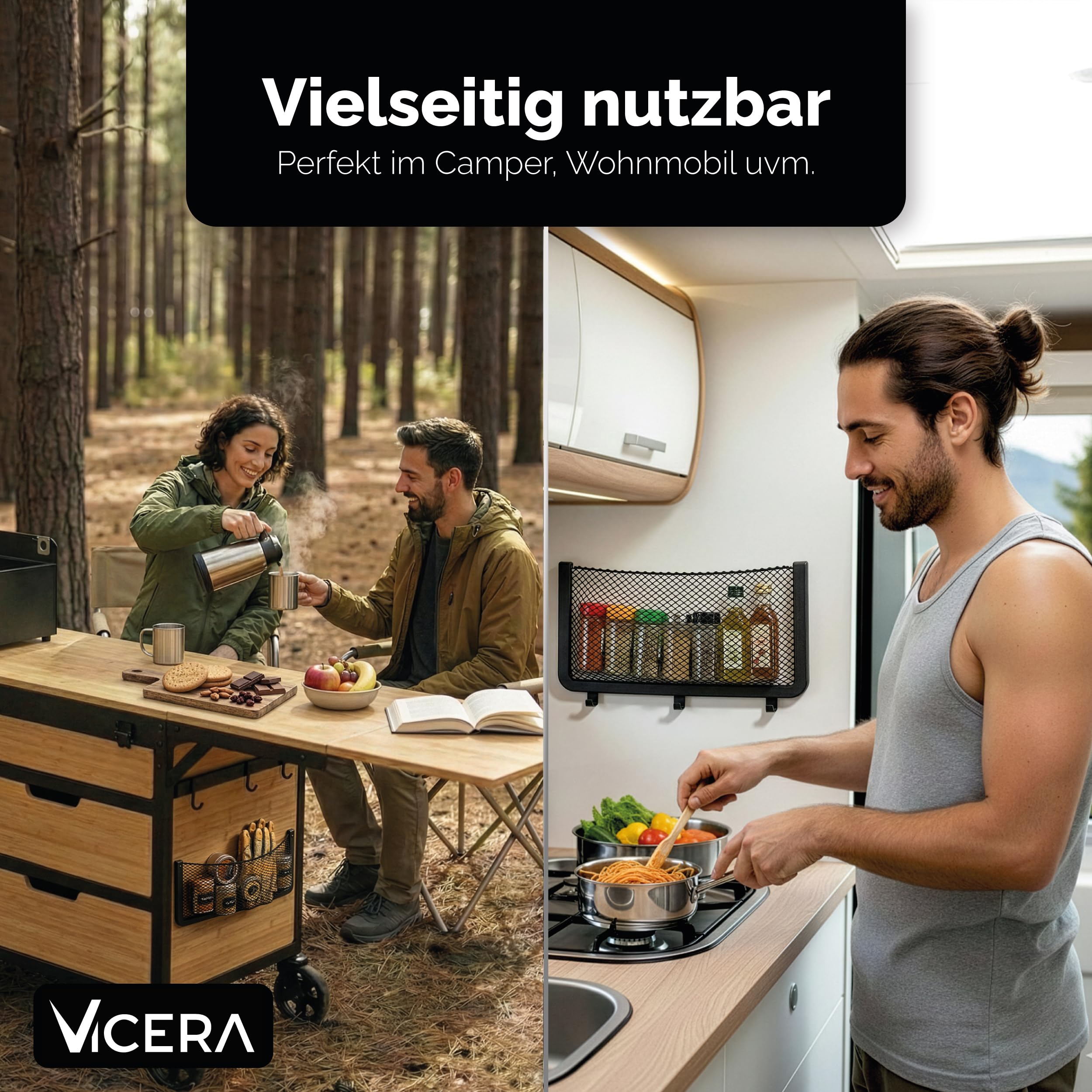 Vicera Aufbewahrungsnetz Wohnmobil mit Rahmen 3 Stück - Stabiles Ablagenetz Camper, Gepäcknetz für Ordnung im Auto