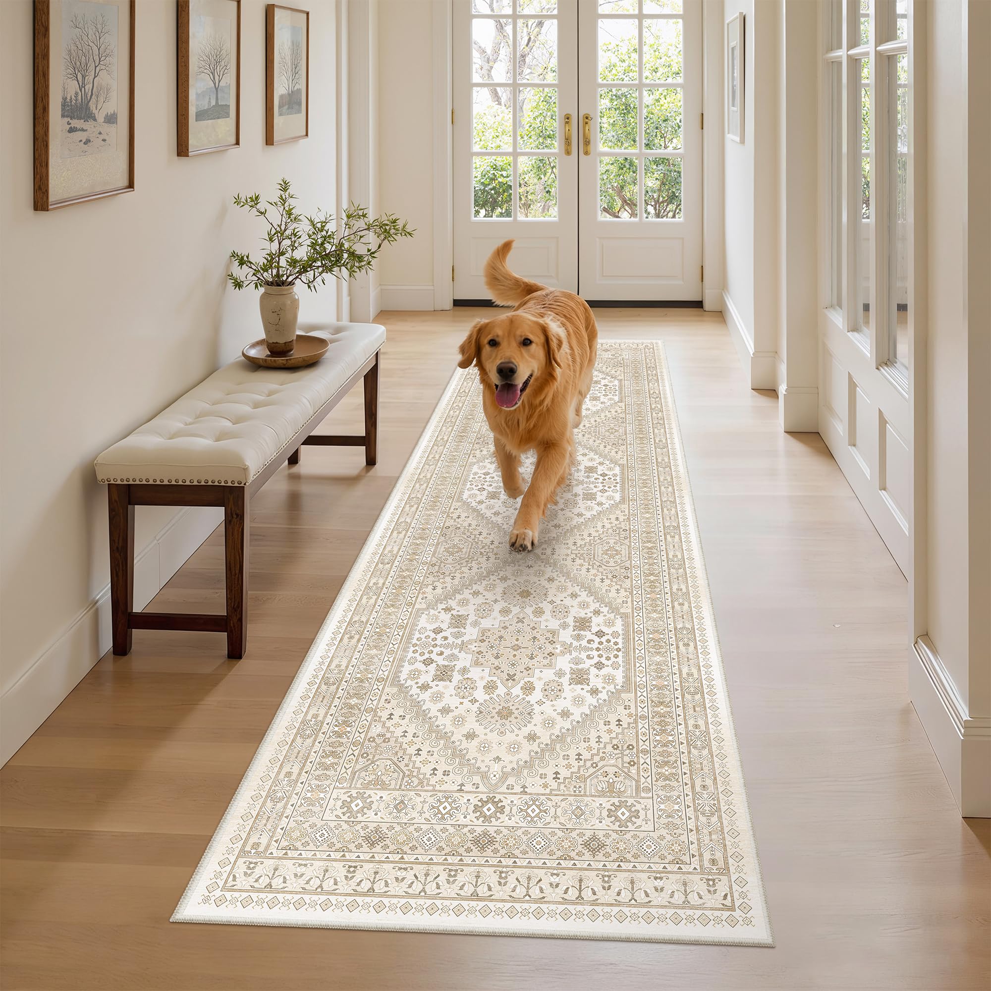 zesthome Washable Runner Rug 2.5x8 - Stain Resistant Entryway Rug,Ultra-Thin Kitchen Rugs, Anti Slip Backing Runner Rugs for Entrance Laundry Room Indoor Hallway (Cream/Beige,2.5'x8') — image 1