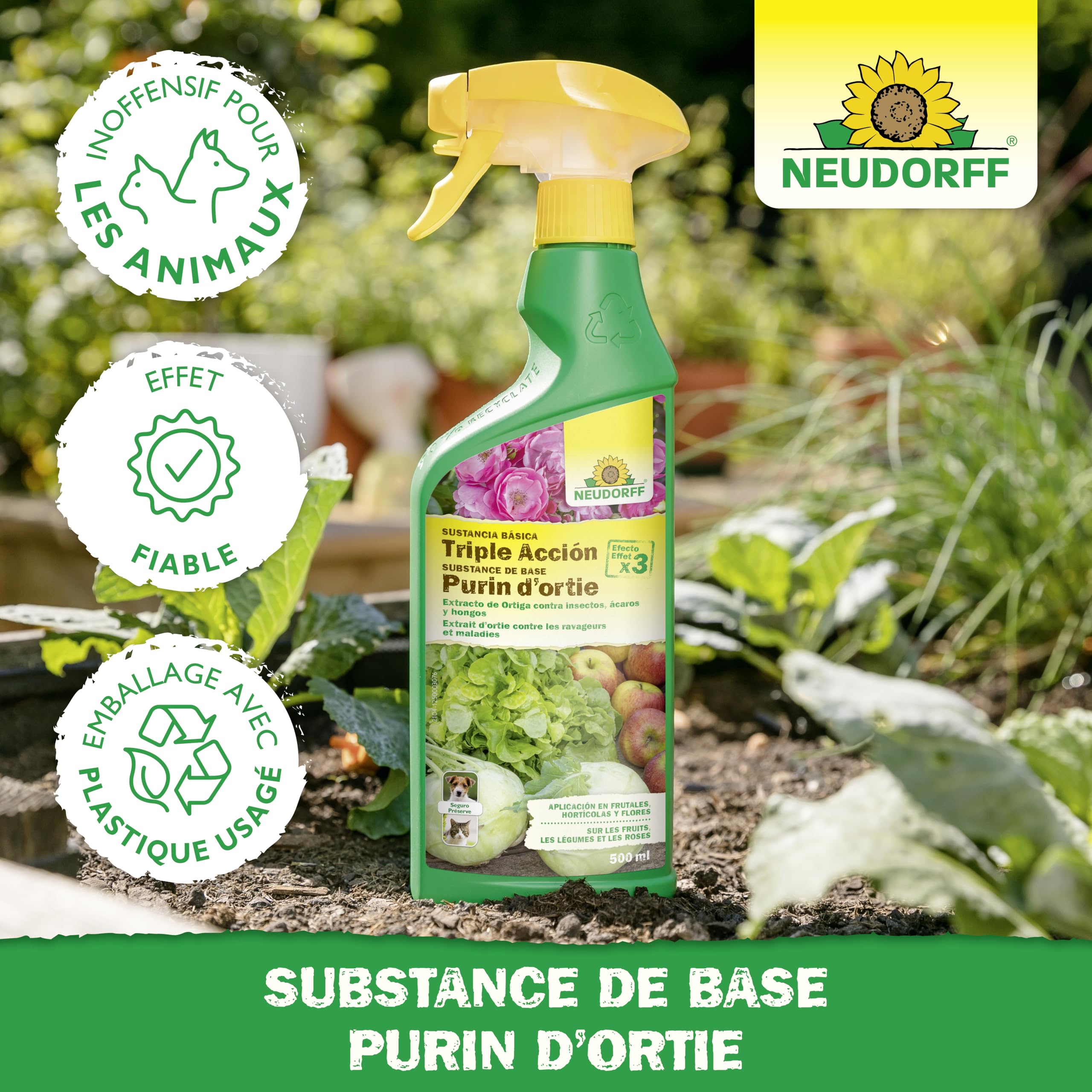 Neudorff Substance De Base Purin d’ortie – Spray prêt à l'emploi contre les nuisibles et les maladies sur les fruits, légumes et plantes ornementales, 500 ml