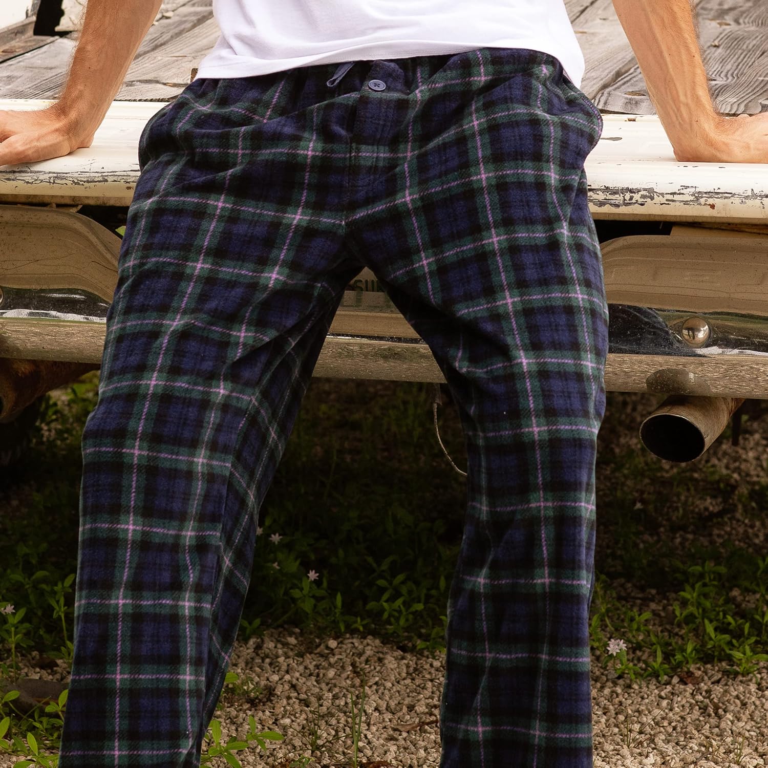 Alexander Del Rossa Men's 2-Pack Flannel Plaids Fleece Pajama Pants, Soft Plush Lounge PJ Bottoms for