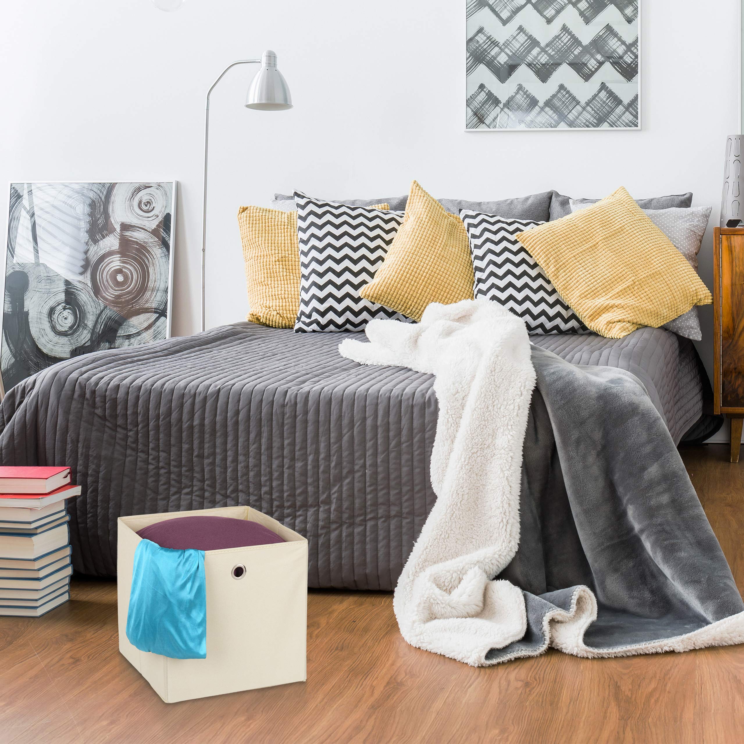 Cesti Portaoggetti in Tessuto Lino, 30x30x30 cm, 3 Scatole da Scaffale a Cubo, Manici in Corda, Bianco Beige, Relaxdays | Leroy Merlin