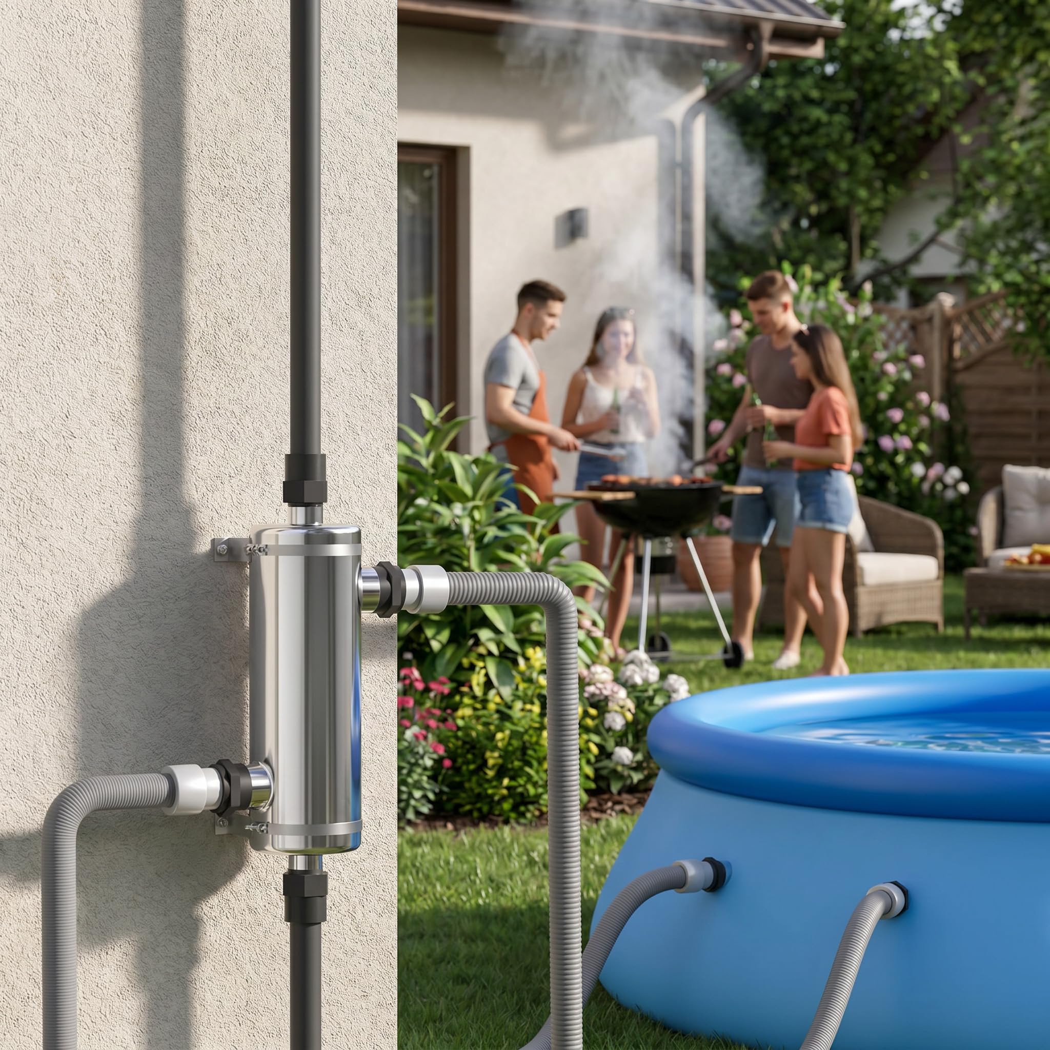 YRHome 40KW Edelstahl Pool Wärmetauscher (136000 Btu/h), stromlose Ausführung, effiziente Poolheizung für Private Kleinpools, SPA, Massageteiche & Thermalbecken