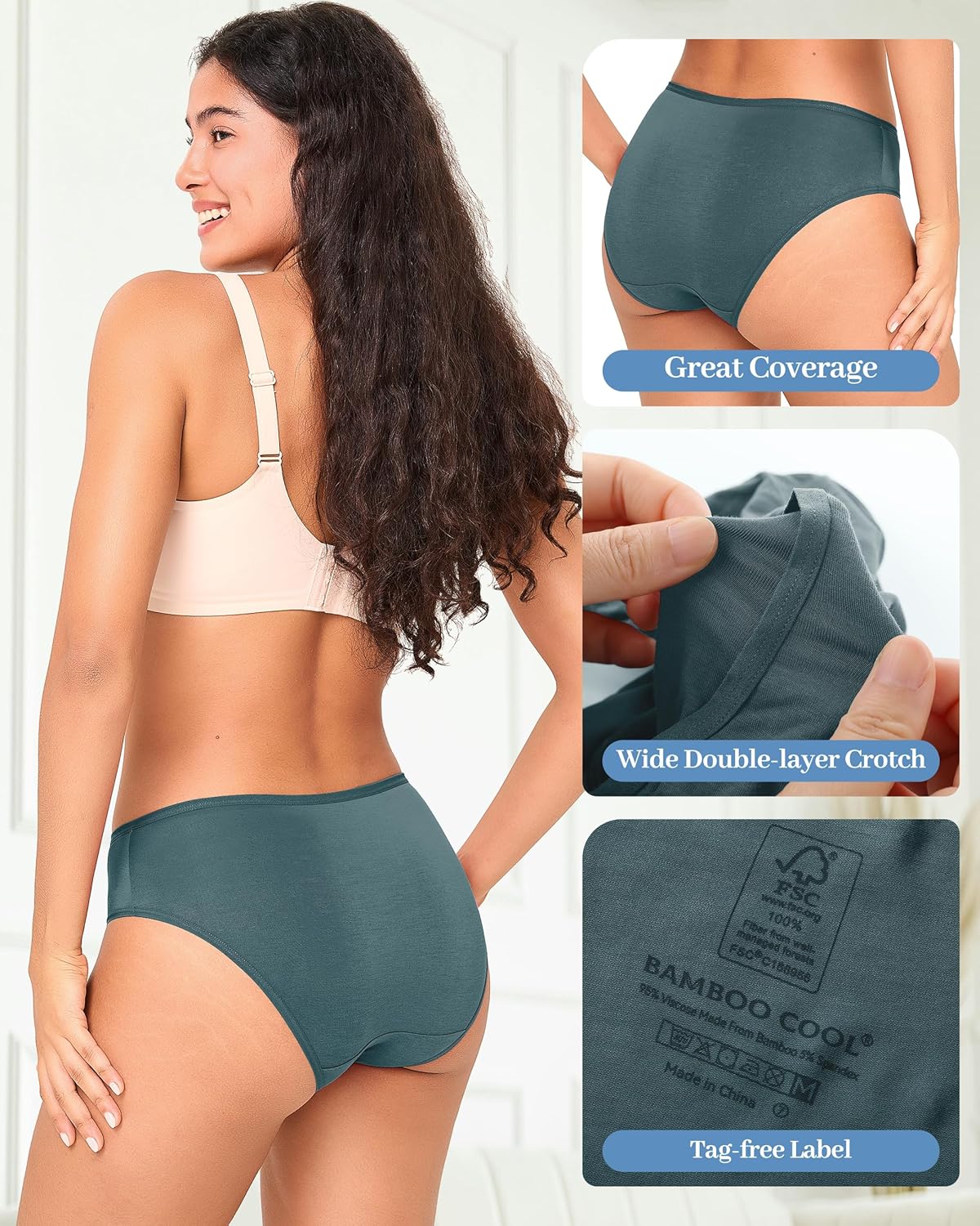 BAMBOO COOL Womens Underwear Breathable Moisture-Wicking Briefs Hipster Ladies Panties, 5-Pack - Image 5