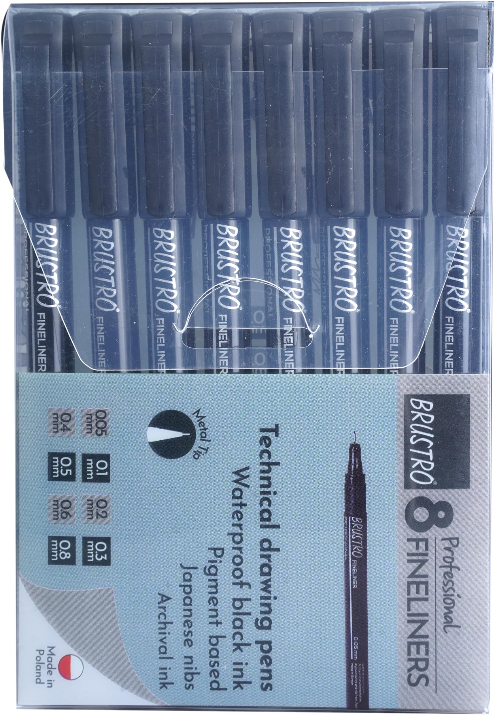 Professional Pigment Based Fineliner - Pack of 8 Black