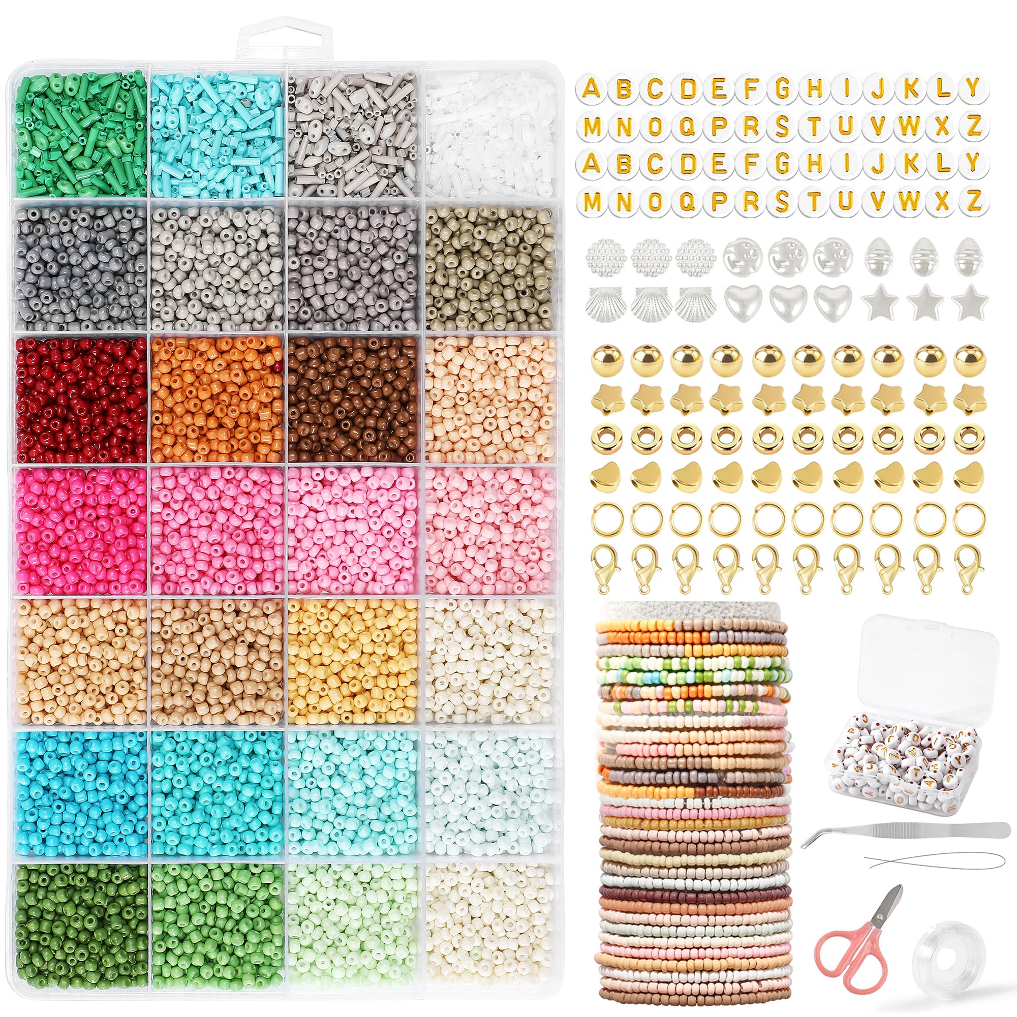 FEHCBIO Perlen für Armbänder DIY Röhrenperlen 2 Löchern Perlen Set,Selber Machen Bastelset mit Buchstabenperlen Schmuckherstellung Kit,Geschenke für Weihnachten,Feiertag